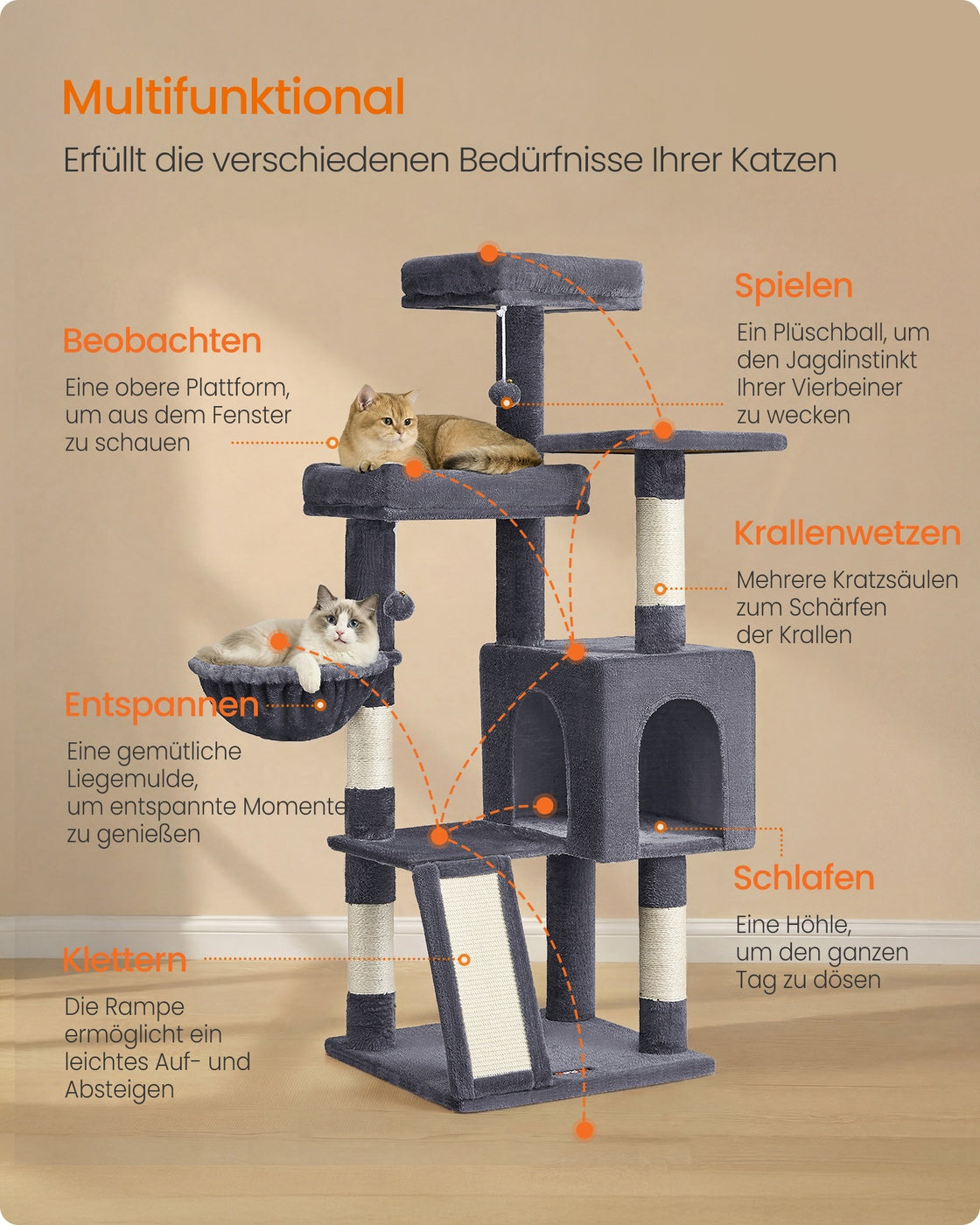 Krabpaal Met Klimrampen - Voor Kittens Tot Senioren - Meerdere Etages