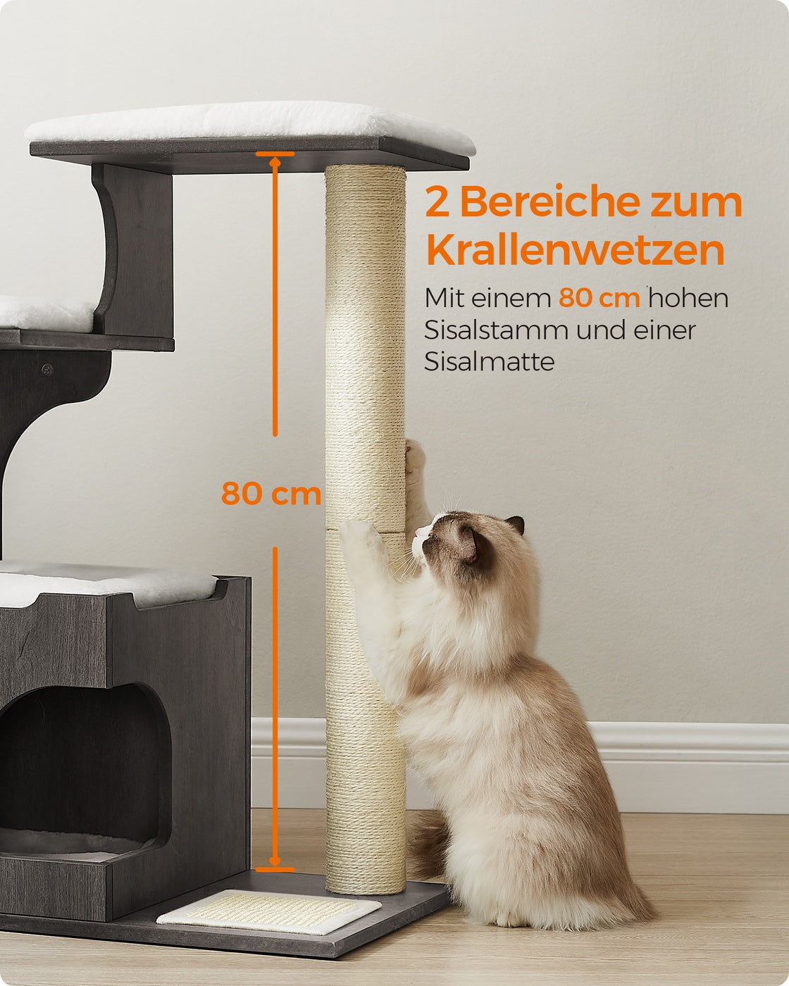 Compacte Krabpaal Met 3 Ligvlakken - Ruim Kattenhol - Volledig Sisal Klimstammen