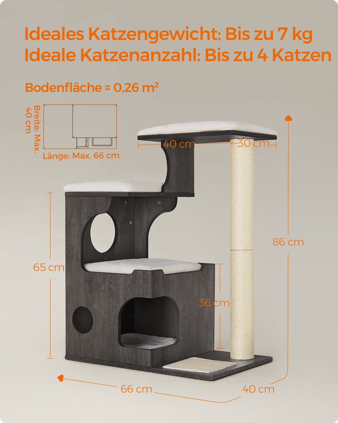 Compacte Krabpaal Met 3 Ligvlakken - Ruim Kattenhol - Volledig Sisal Klimstammen