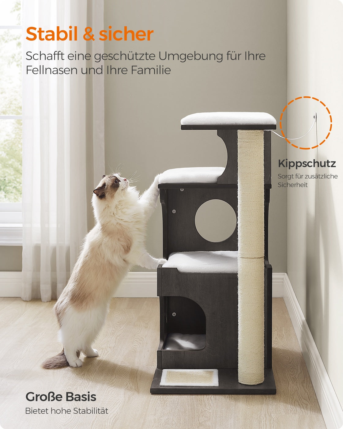 Compacte Krabpaal Met 3 Ligvlakken - Ruim Kattenhol - Volledig Sisal Klimstammen