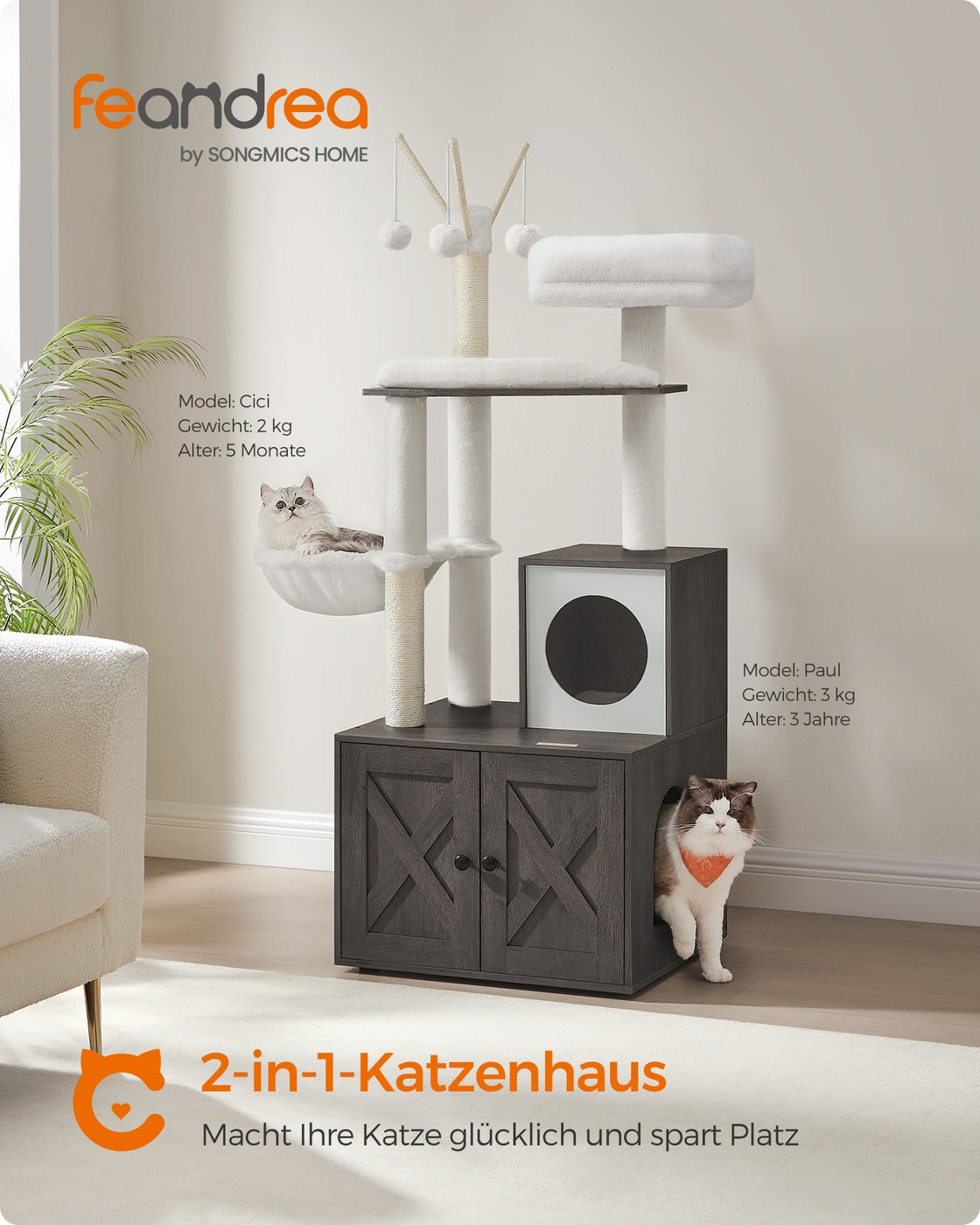 Compacte Krabpaal Met Kattenbakmeubel - 2-In-1 Kattenmeubel - Natuursisal