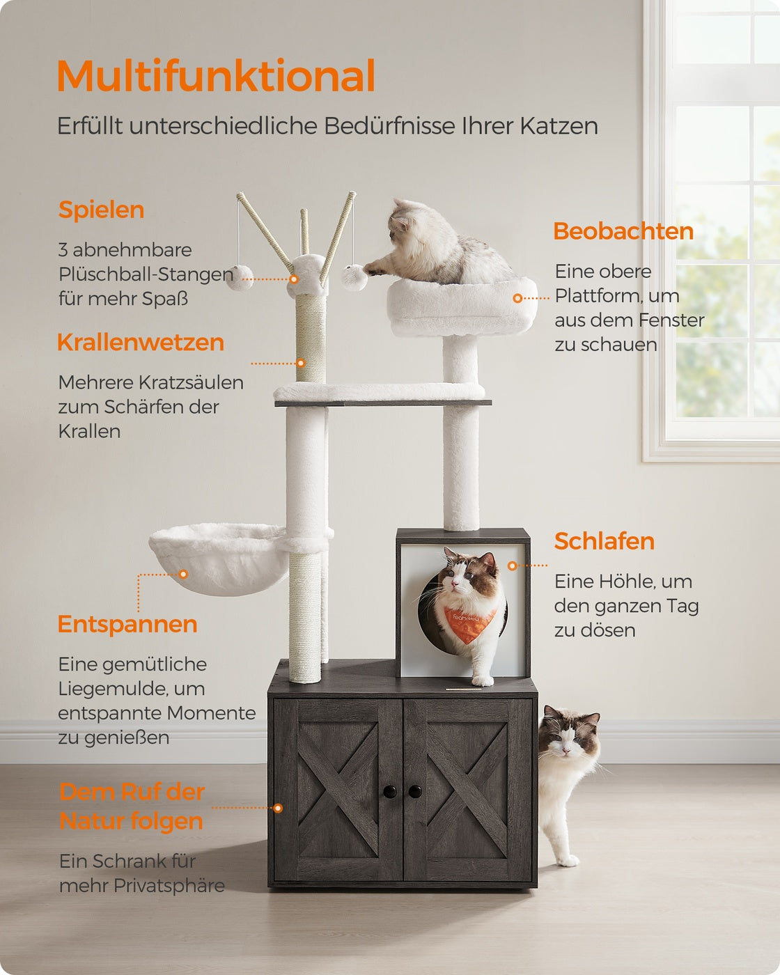 Compacte Krabpaal Met Kattenbakmeubel - 2-In-1 Kattenmeubel - Natuursisal
