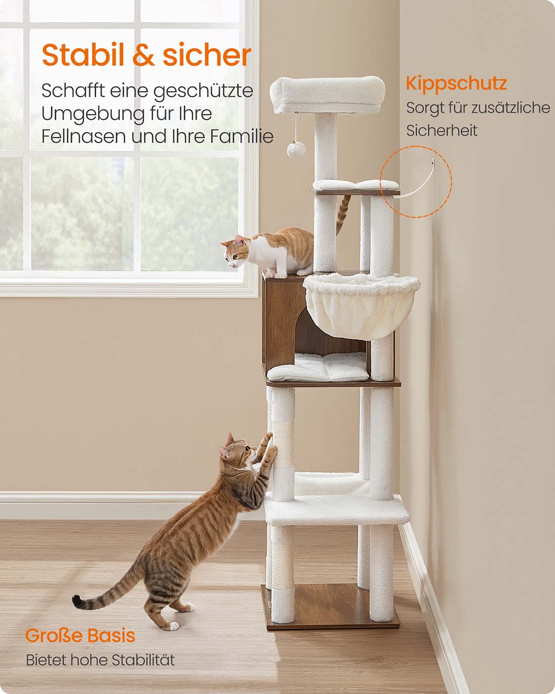 Krabpaal Met Hangmat En Kattenhol - Trapsgewijze Opbouw - Warm Honingbruin