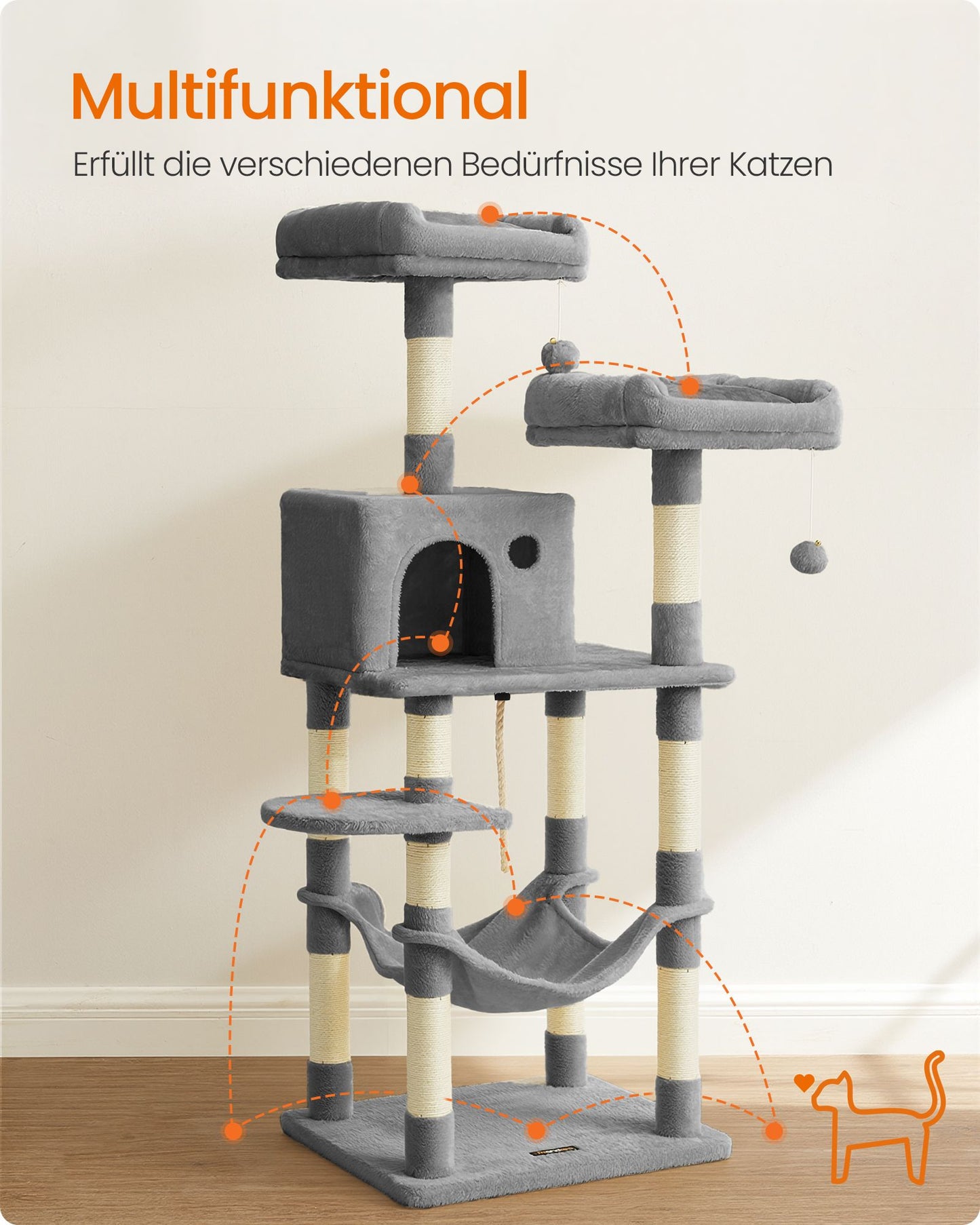 Krabpaal Met Draadframe Hangmat - Verstevigde Basis - Krabzuilen Op Elke Etage