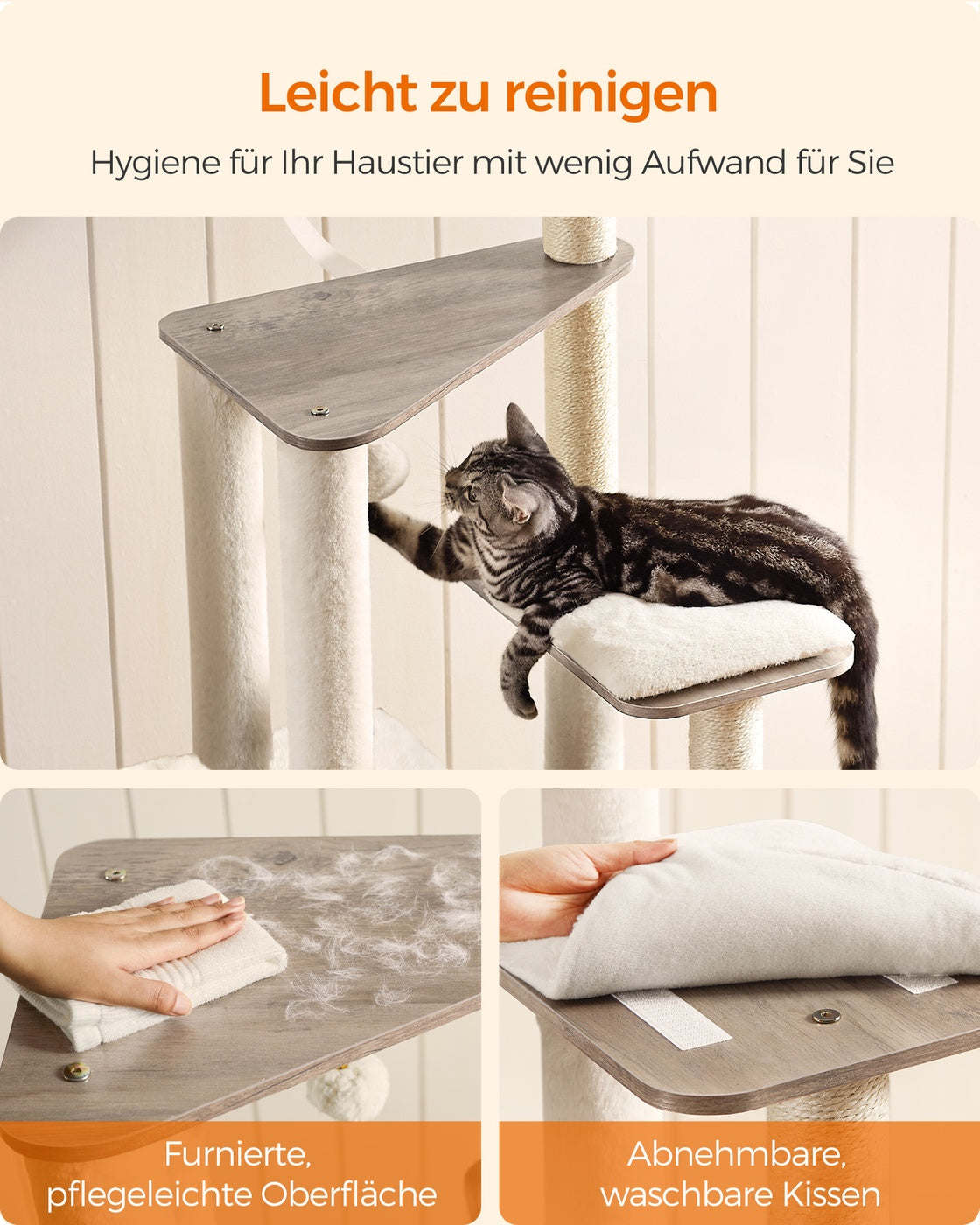 Hoge Kattenboom Met Krabzuilen - Gefineerd Oppervlak - Afneembare Wasbare Kussens