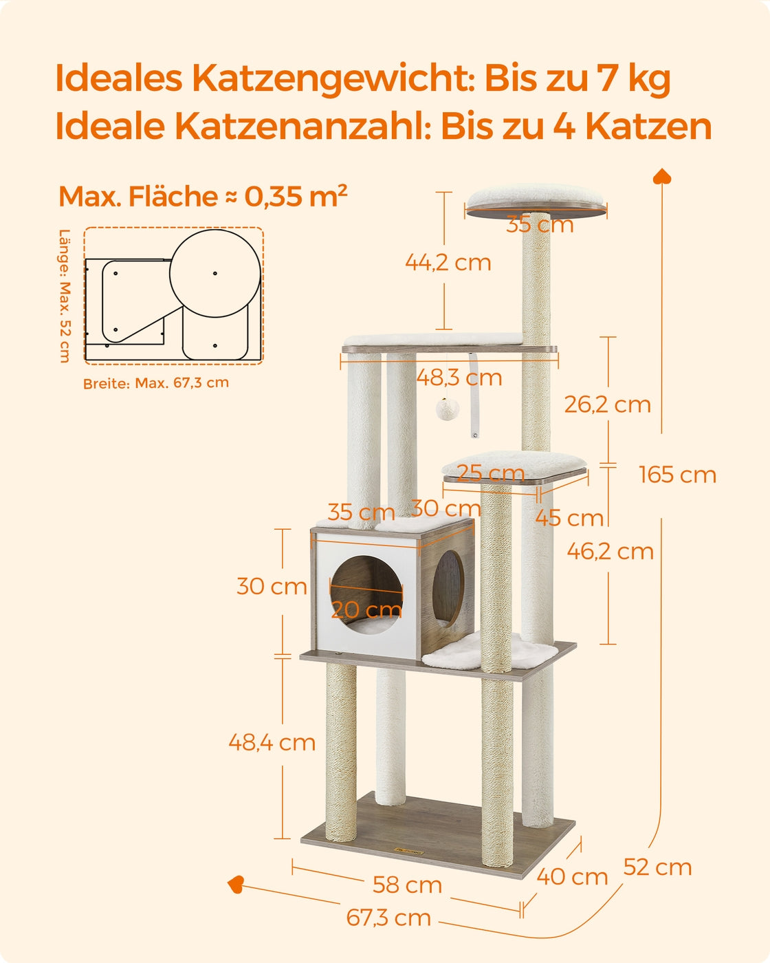 Hoge Kattenboom Met Krabzuilen - Gefineerd Oppervlak - Afneembare Wasbare Kussens