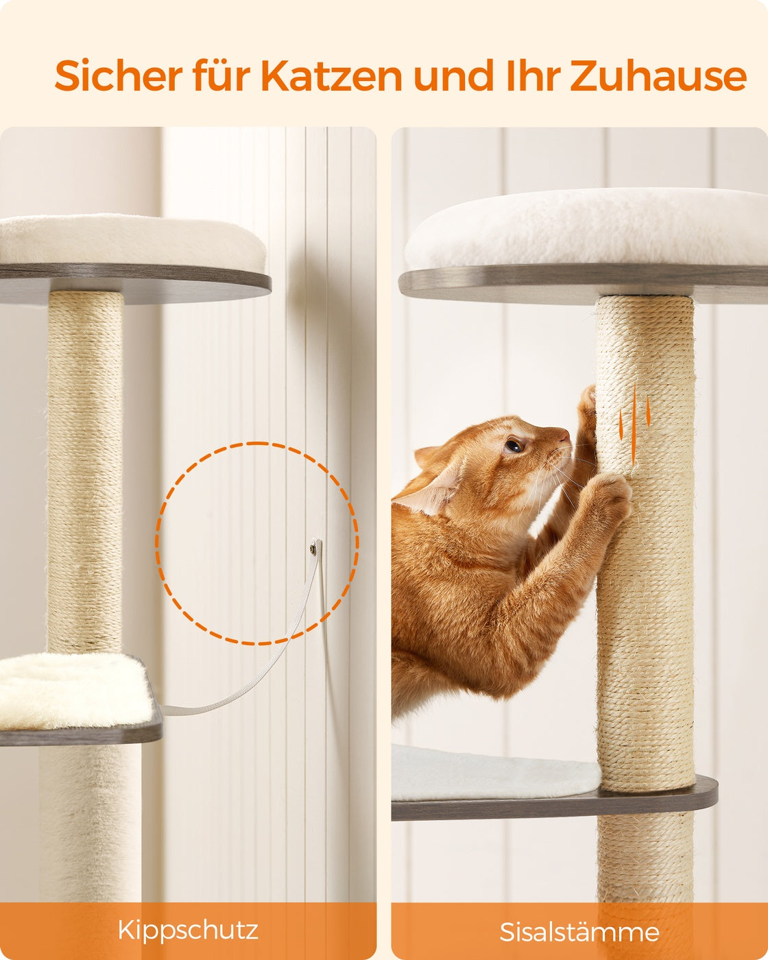 Hoge Kattenboom Met Krabzuilen - Gefineerd Oppervlak - Afneembare Wasbare Kussens