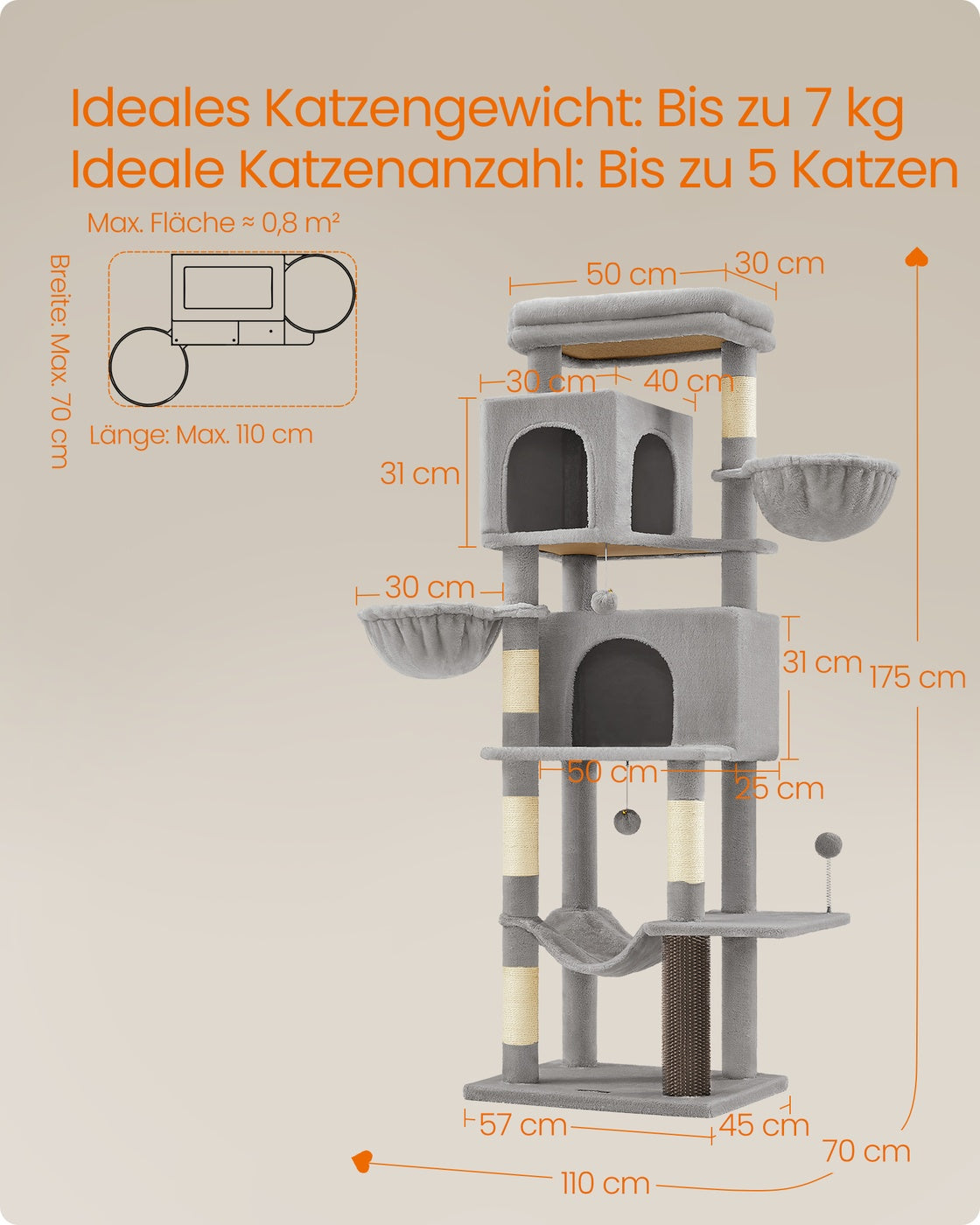 XL Krabpaal Meerverdiepings - Sisal Op Elke Etage - Luxe Dik Pluche