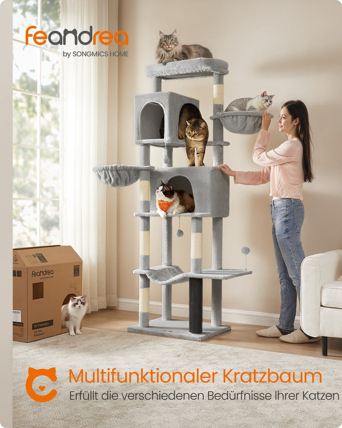 XXL Krabpaal Meerverdiepings - 190 cm Klimplezier - Sisal En Dik Pluche