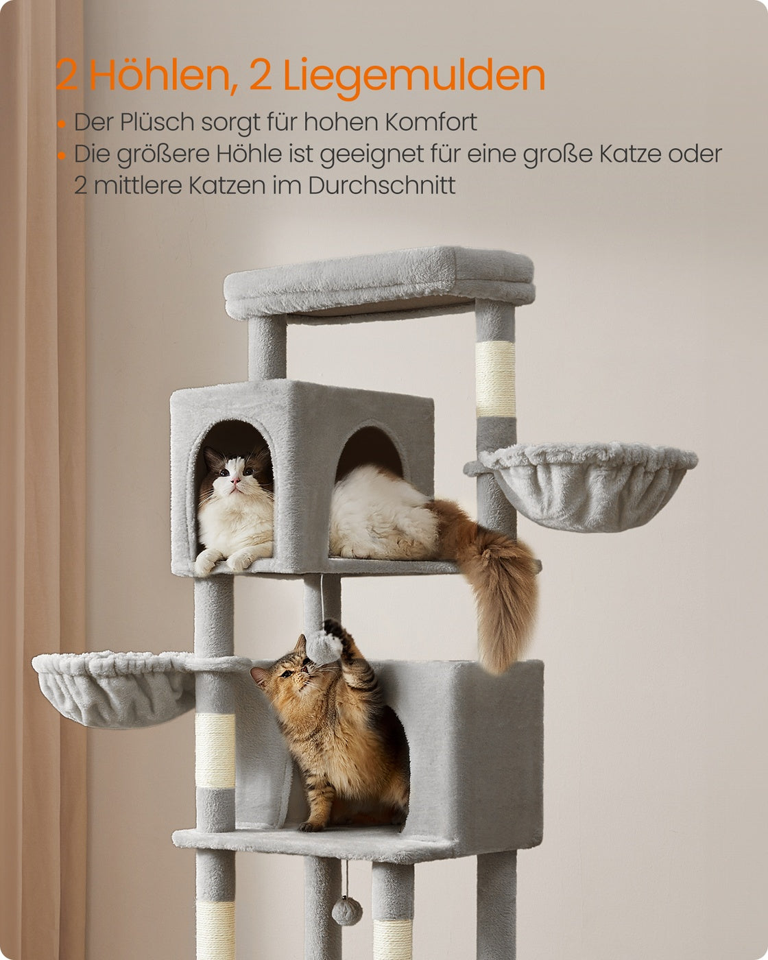 XXL Krabpaal Meerverdiepings - 190 cm Klimplezier - Sisal En Dik Pluche