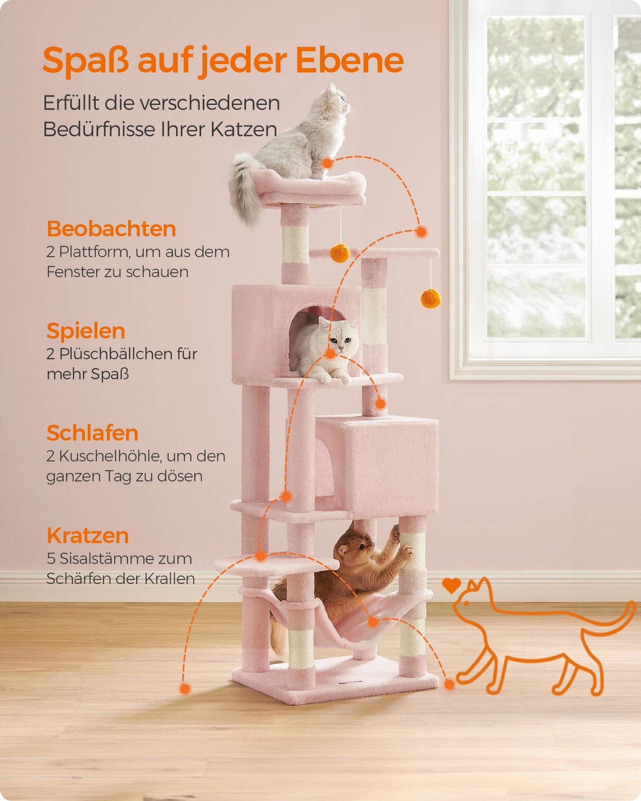 Meerverdiepings Krabpaal 155 cm - Belastbaar Tot 78 kg - Verticaal Klimplezier