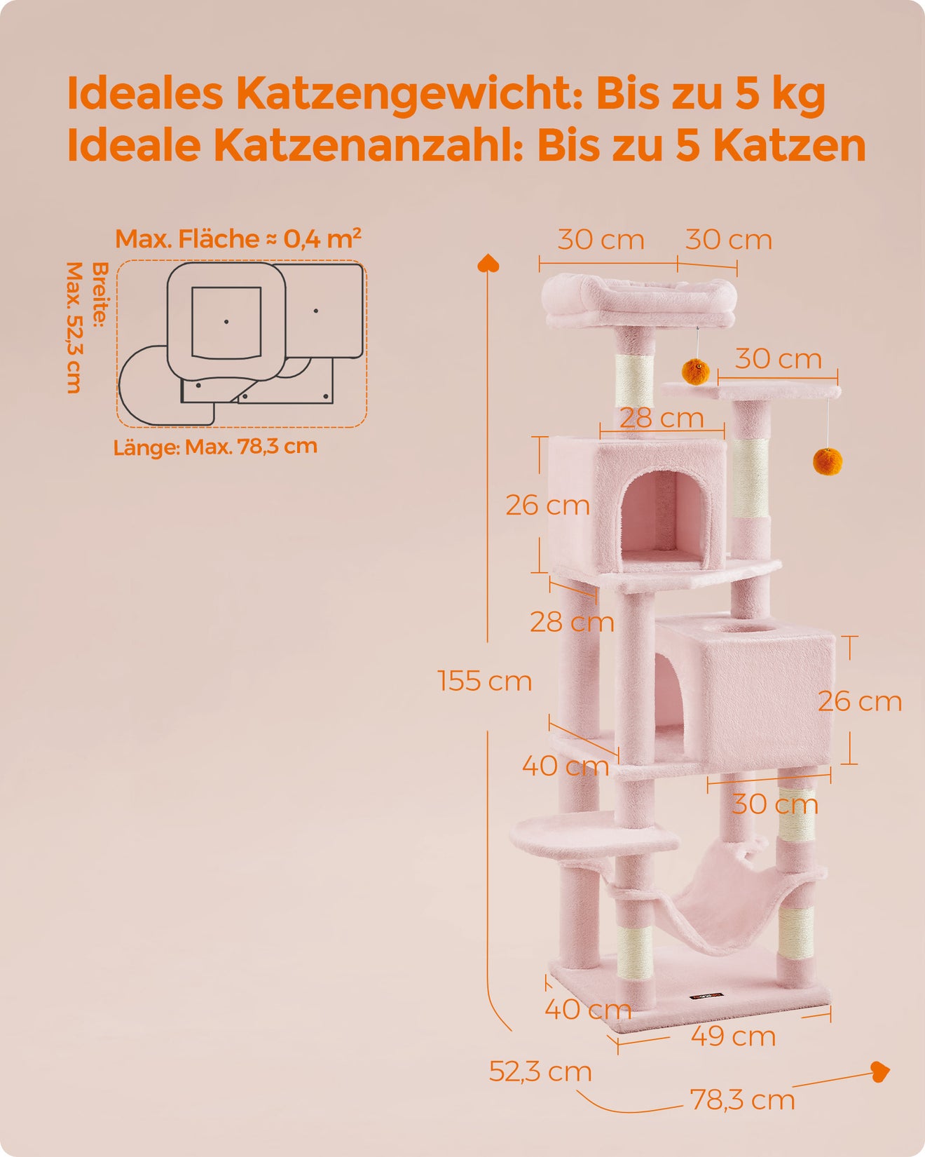 Meerverdiepings Krabpaal 155 cm - Belastbaar Tot 78 kg - Verticaal Klimplezier