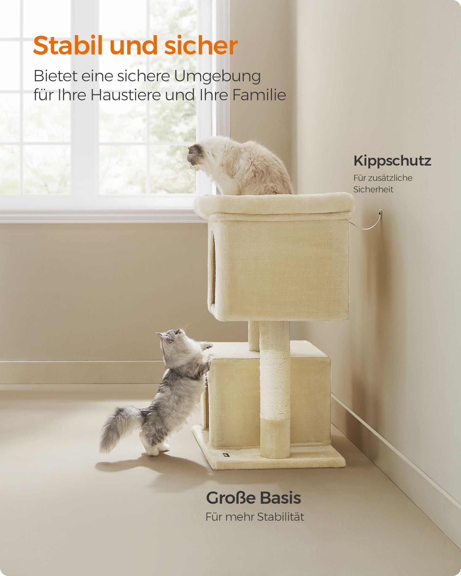 Krabpaal XL Met Grote Plattform En 2 Kattenholen - Lage Instap - Voor Jong En Oud