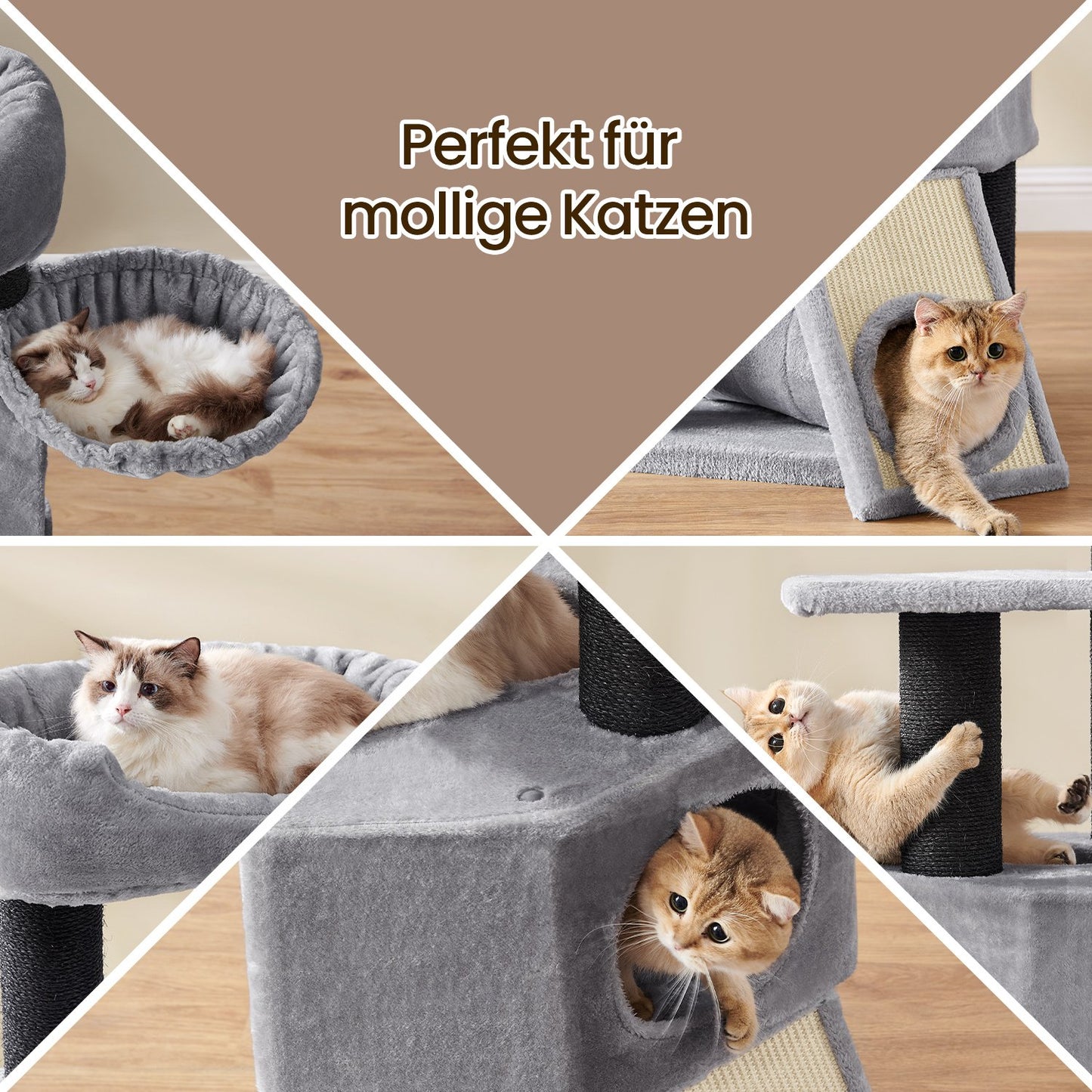 Grote Krabpaal Met Hangmat En Ruime Hol - Massieve Zuilen - Grijs-Zwart Design