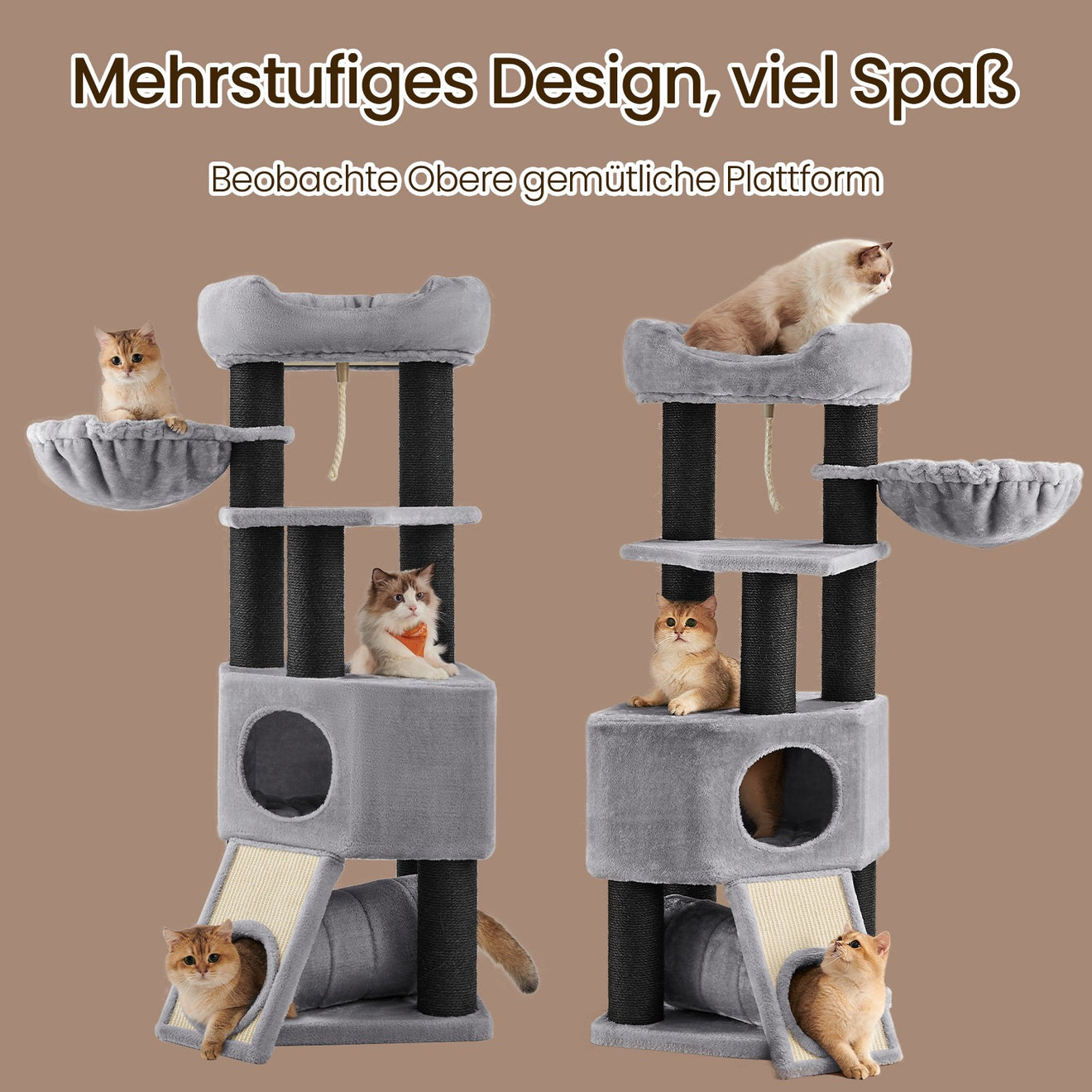 Grote Krabpaal Met Hangmat En Ruime Hol - Massieve Zuilen - Grijs-Zwart Design