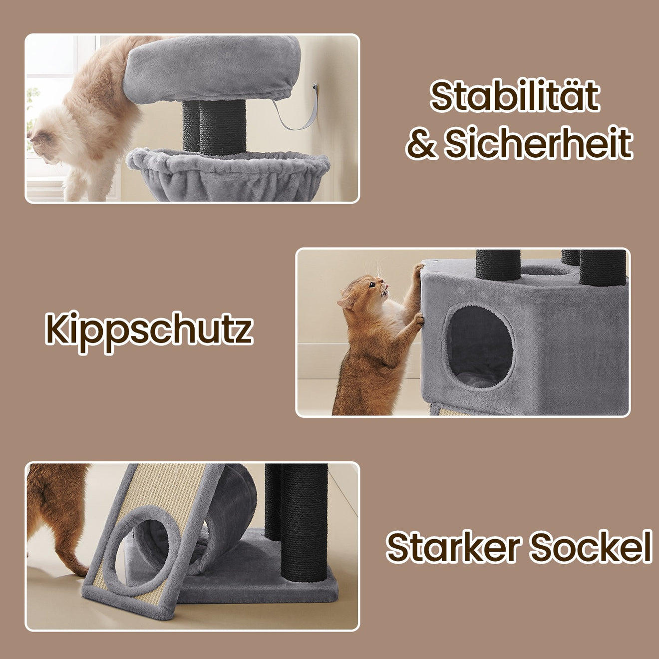 Grote Krabpaal Met Hangmat En Ruime Hol - Massieve Zuilen - Grijs-Zwart Design