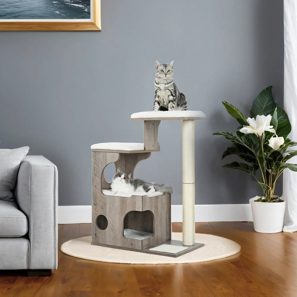 Compacte Krabpaal Met 3 Ligvlakken - Ruim Kattenhol - Volledig Sisal Klimstammen