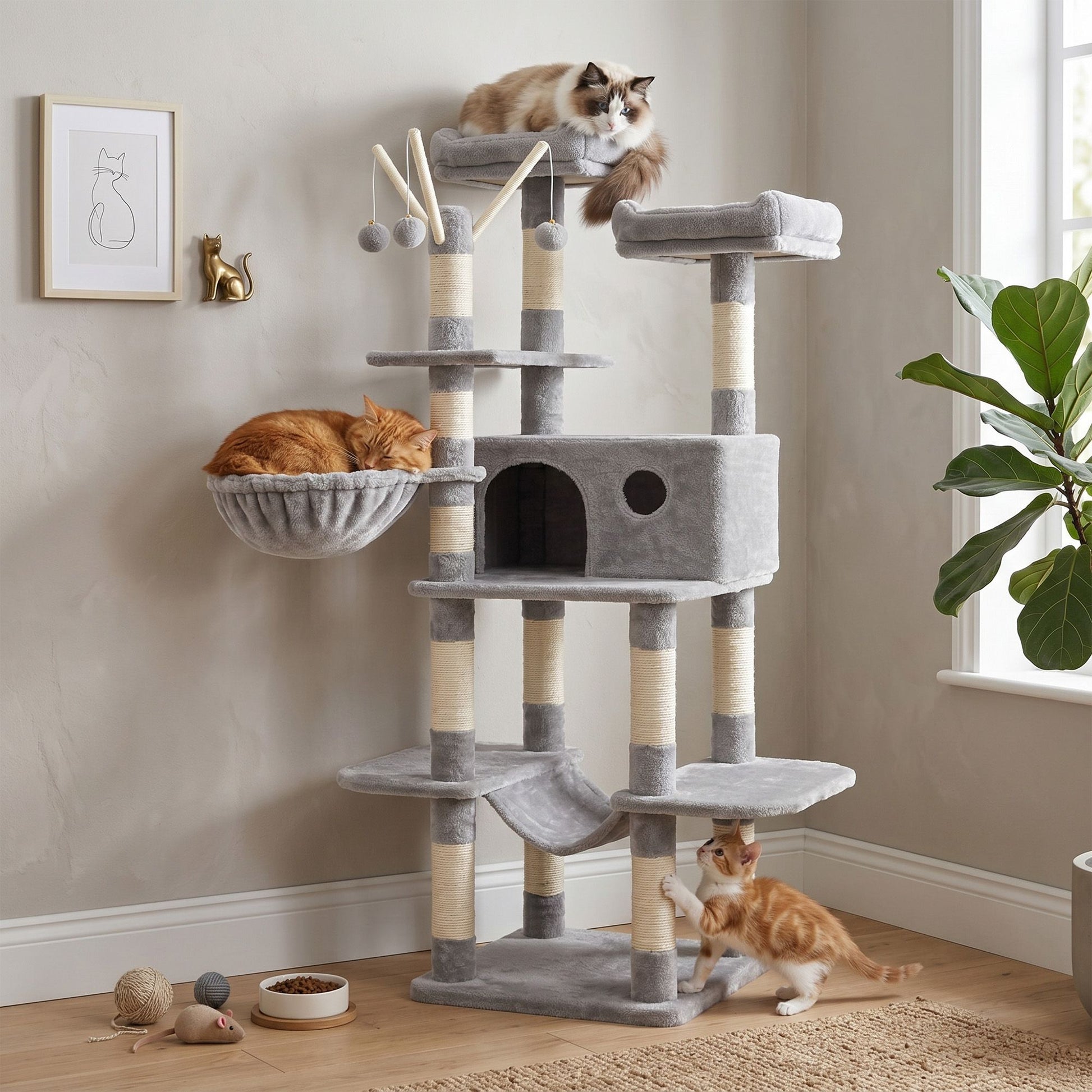 Krabpaal Met Ruime Etages - Verstevigde Sokkel - Ook Voor Mollige Katten