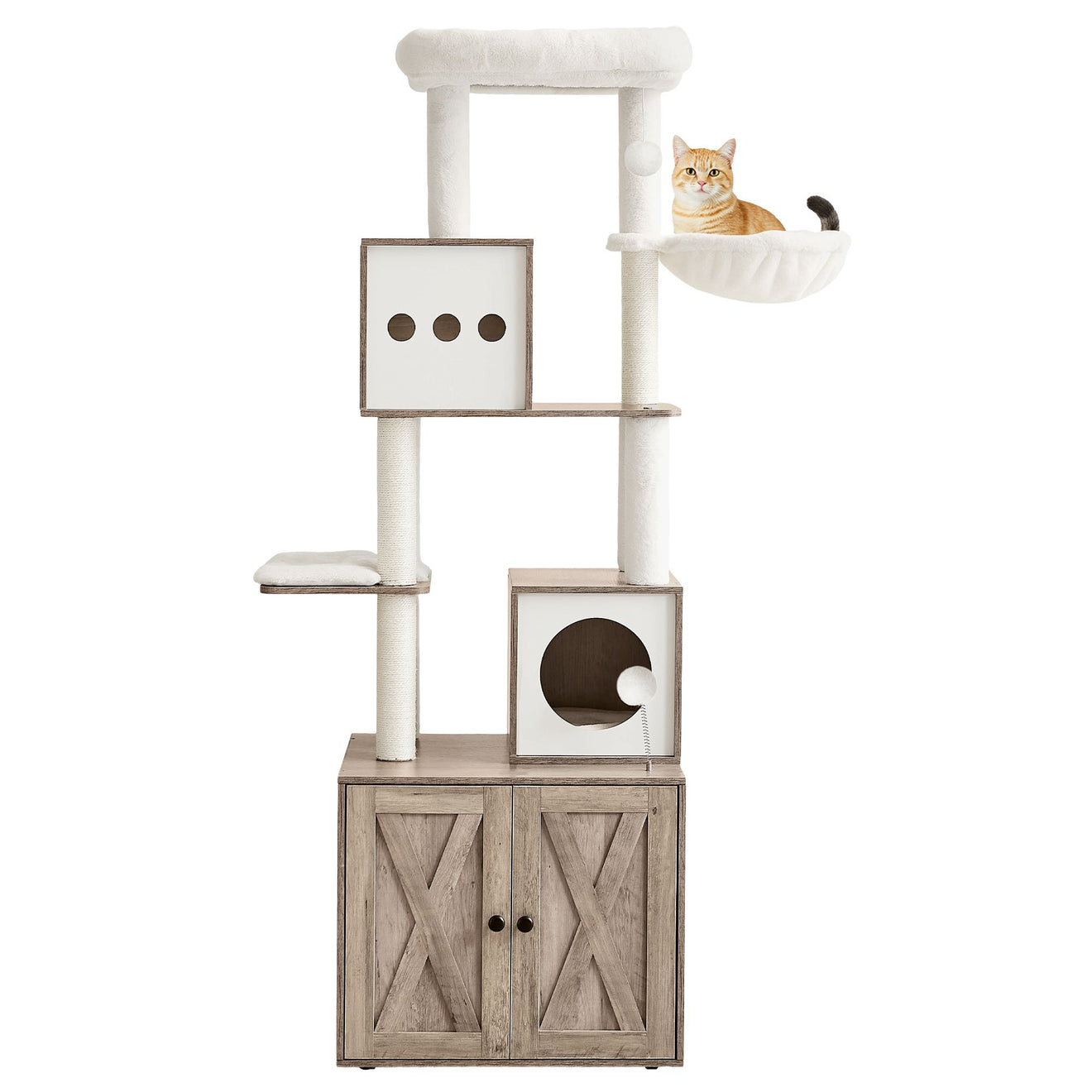 2-In-1 Krabpaal Met Kattenbakmeubel - 185 cm Hoog Kattenmeubel - Ruimtebesparend
