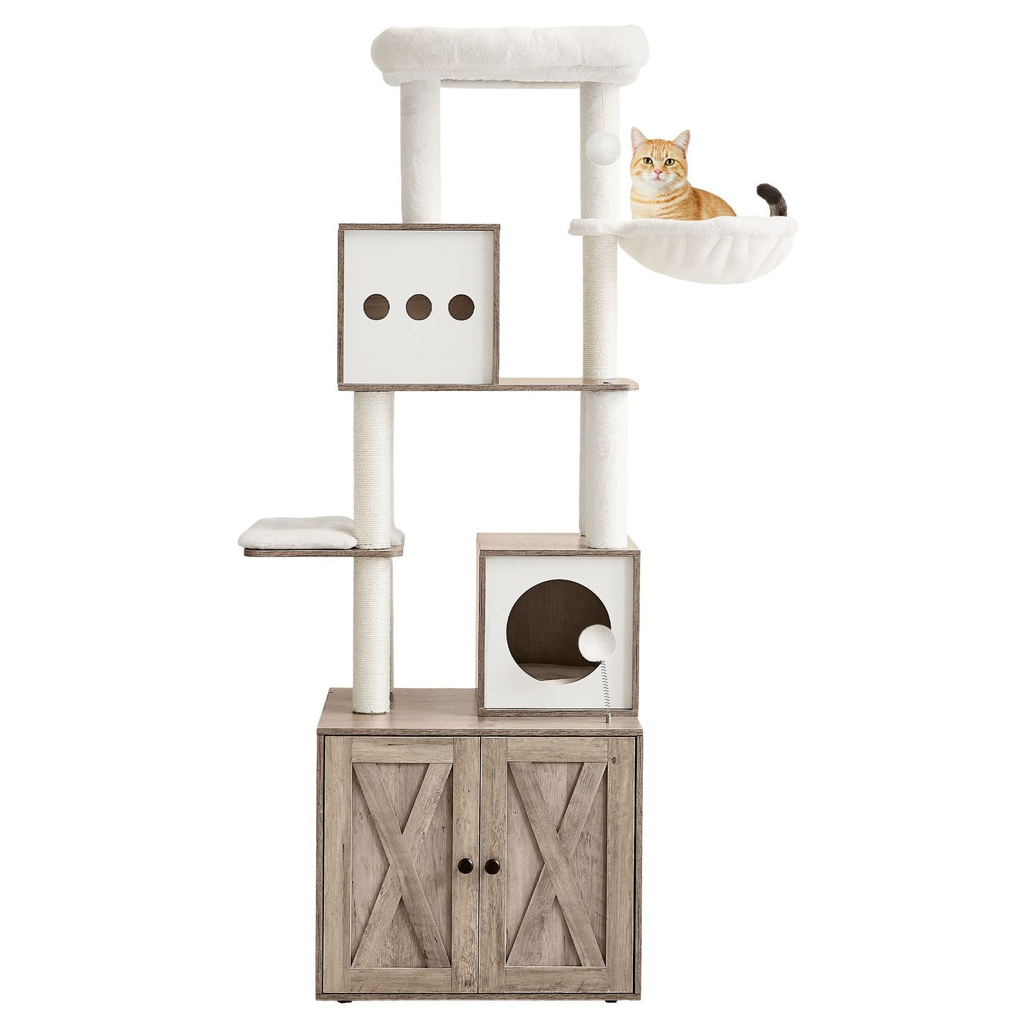 2-In-1 Krabpaal Met Kattenbakmeubel - 185 cm Hoog Kattenmeubel - Ruimtebesparend