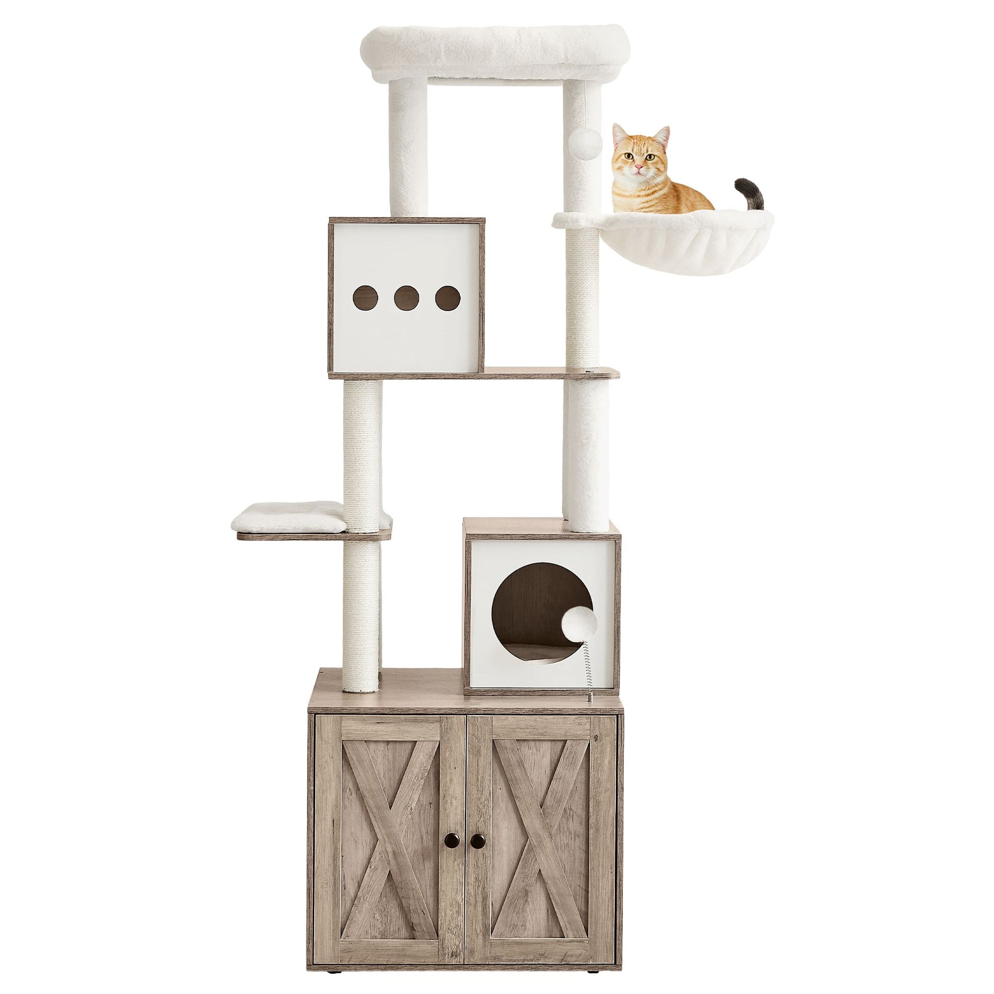 2-In-1 Krabpaal Met Kattenbakmeubel - 185 cm Hoog Kattenmeubel - Ruimtebesparend