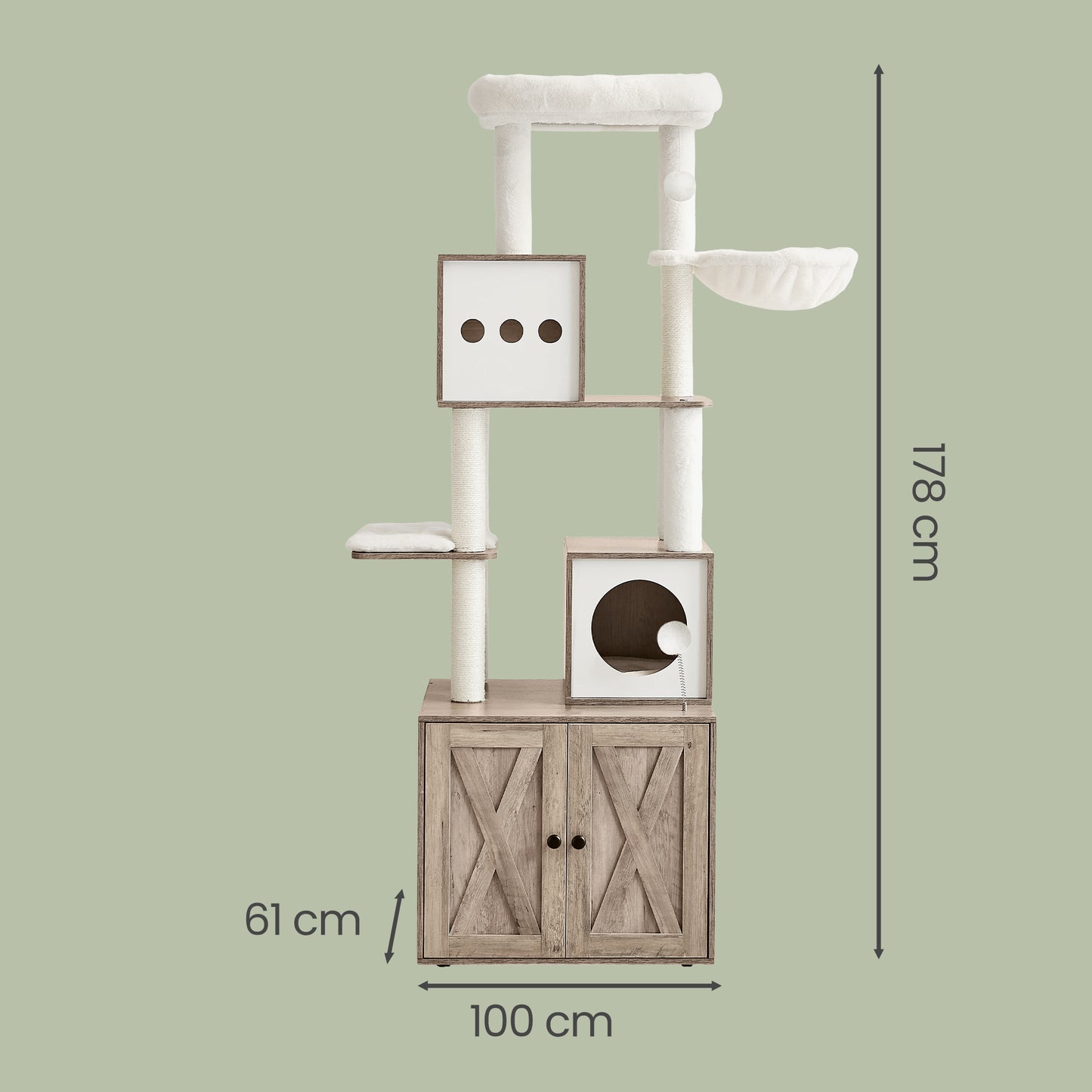 2-In-1 Krabpaal Met Kattenbakmeubel - 185 cm Hoog Kattenmeubel - Ruimtebesparend