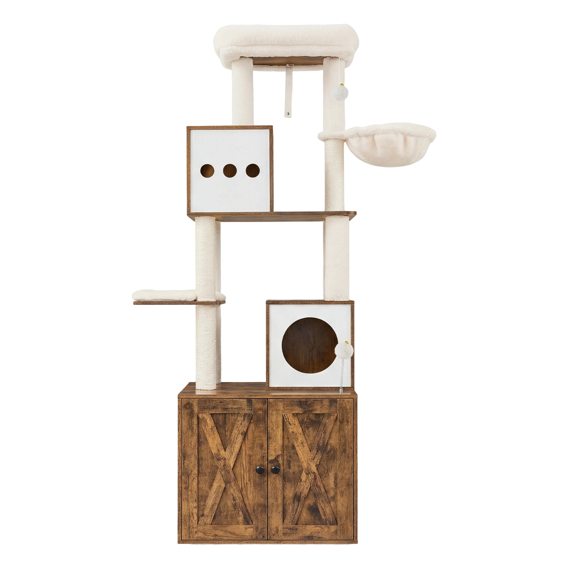 2-In-1 Krabpaal Met Kattenbakmeubel - 185 cm Hoog Kattenmeubel - Ruimtebesparend