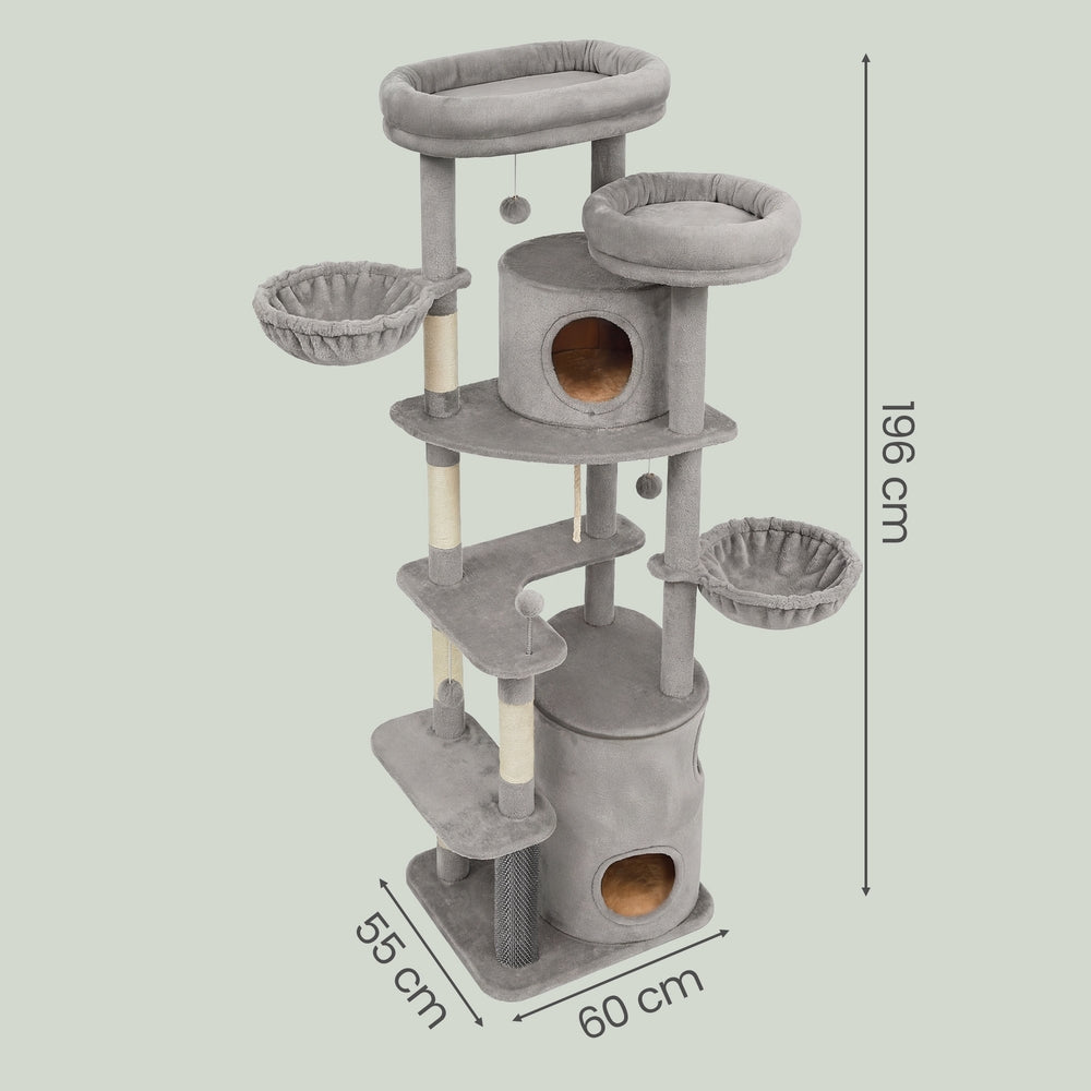 Krabpaal 196 cm Met Extra Grote Platforms - Tweetoren Ontwerp - Speelbal Op Veer