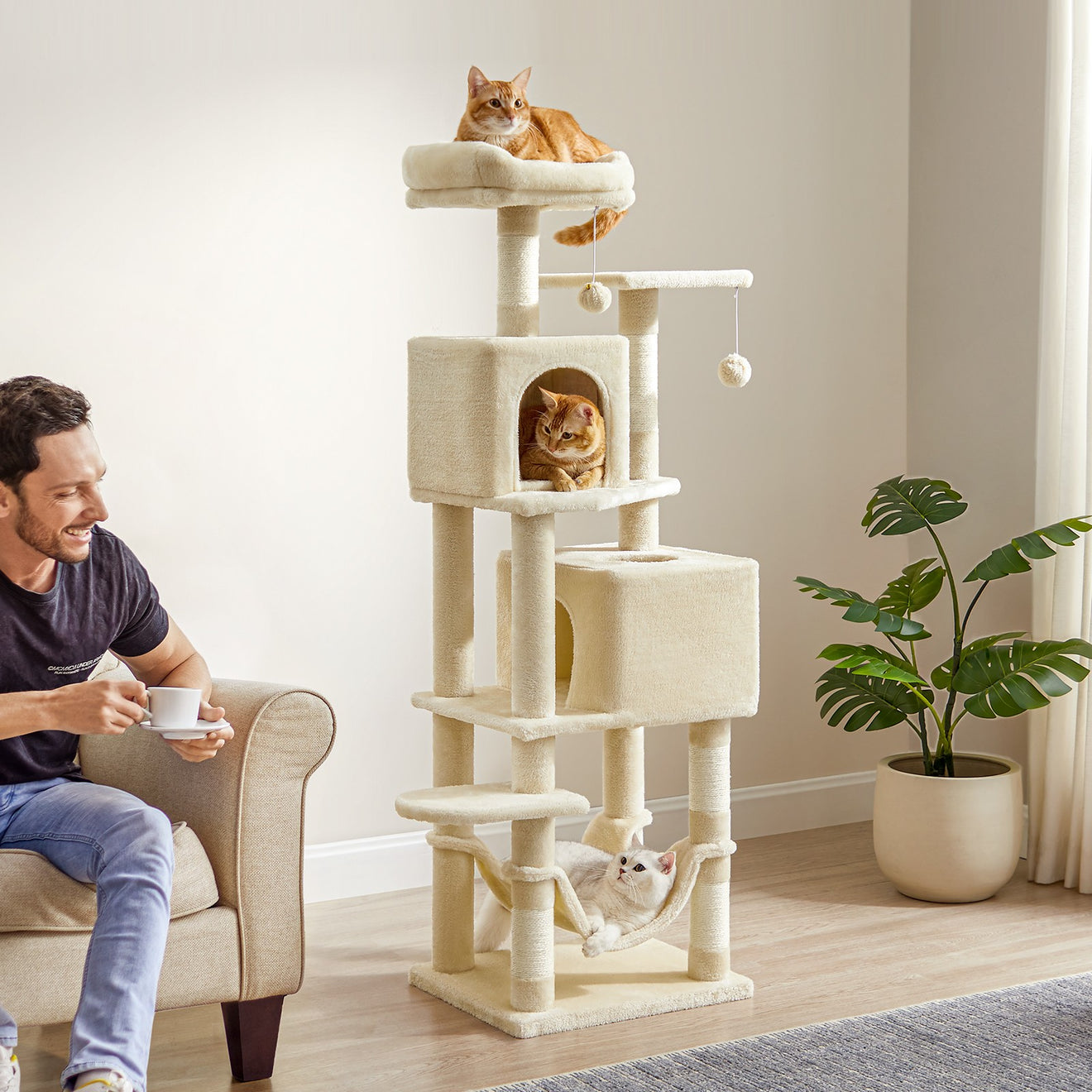 Meerverdiepings Krabpaal 155 cm - Belastbaar Tot 78 kg - Verticaal Klimplezier