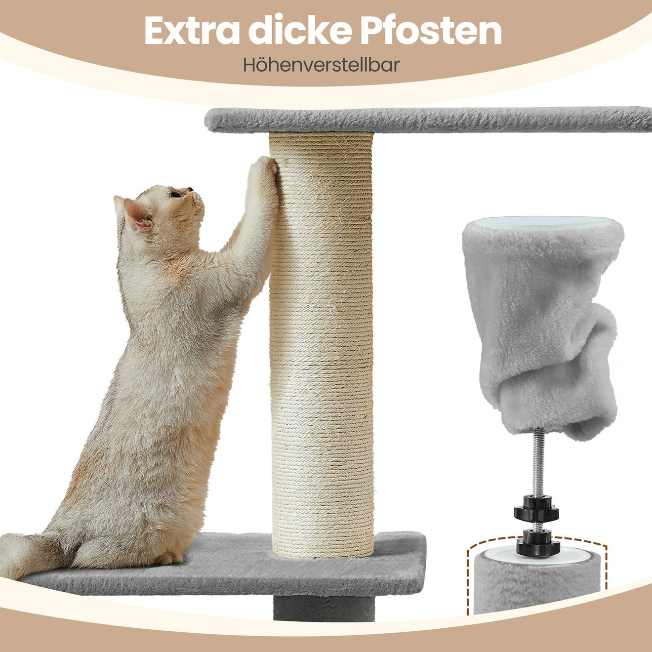 Plafondhoge Krabpaal In Hoogte Verstelbaar - Meerdere Etages Met Kattenhol - Plafondbevestiging