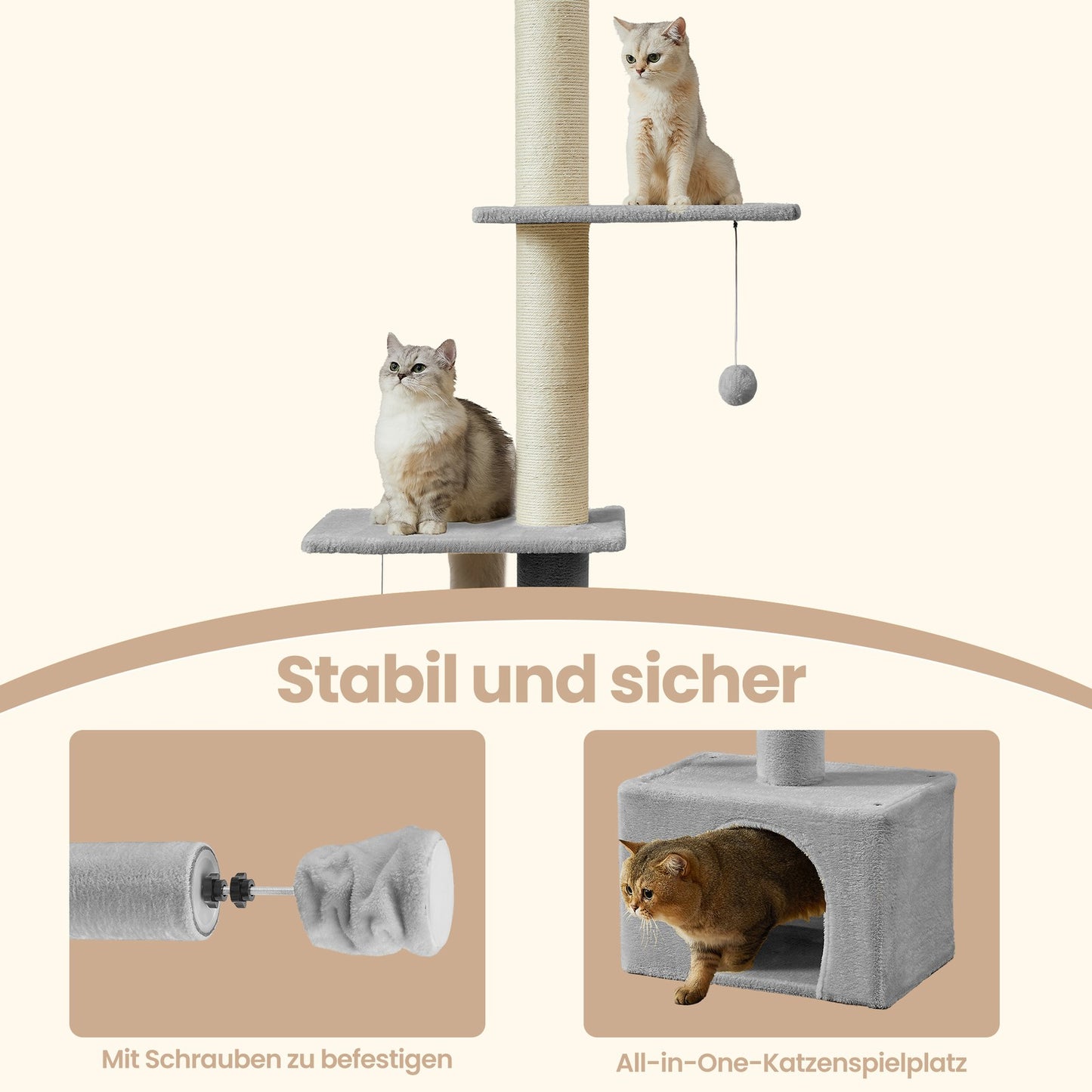 Plafondhoge Krabpaal In Hoogte Verstelbaar - Meerdere Etages Met Kattenhol - Plafondbevestiging