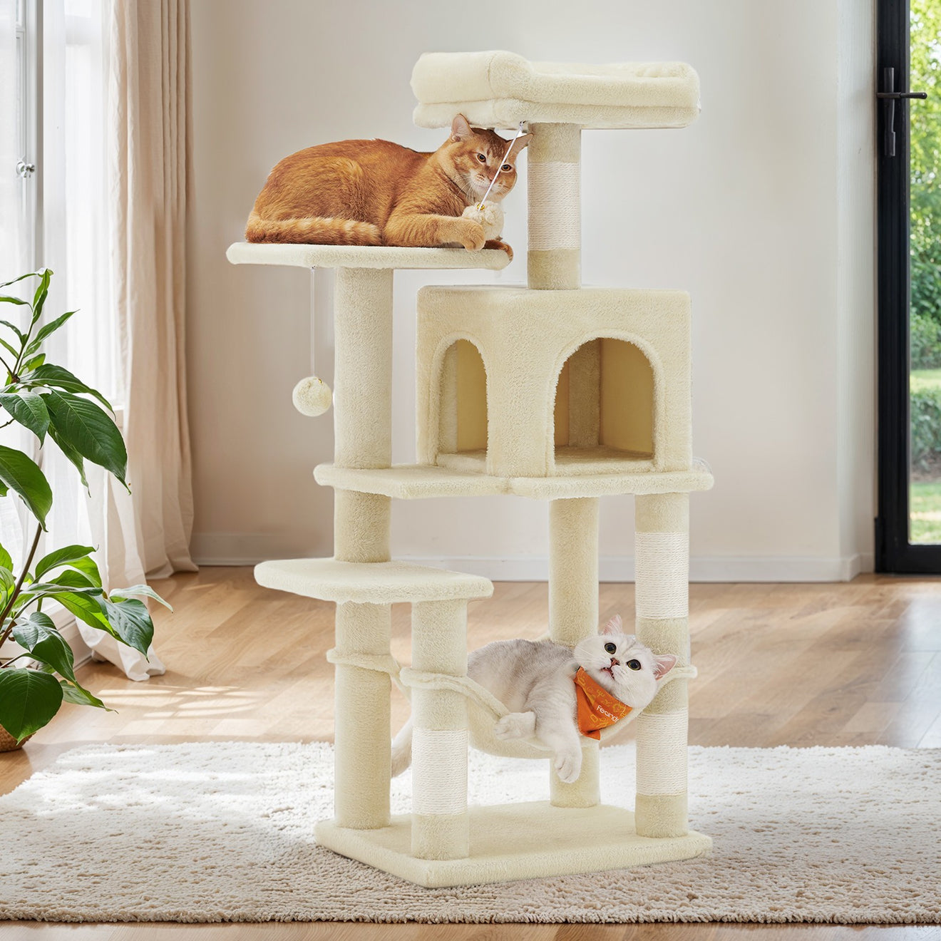 Slanke Krabpaal Met Ligmulde En Speelballen - Voor Kleine Ruimtes - Tot 4 Katten
