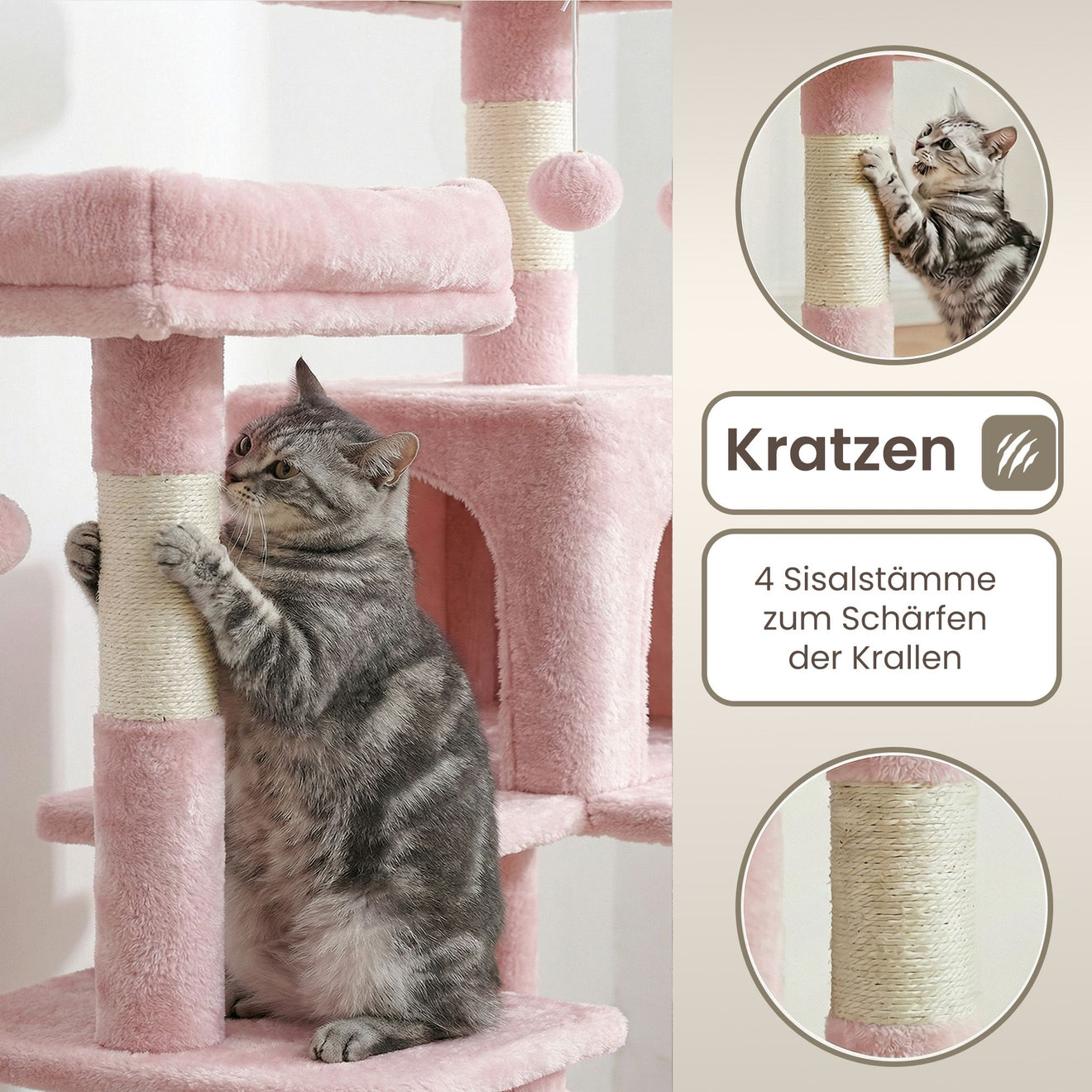 Slanke Krabpaal Met Ligmulde En Speelballen - Voor Kleine Ruimtes - Tot 4 Katten