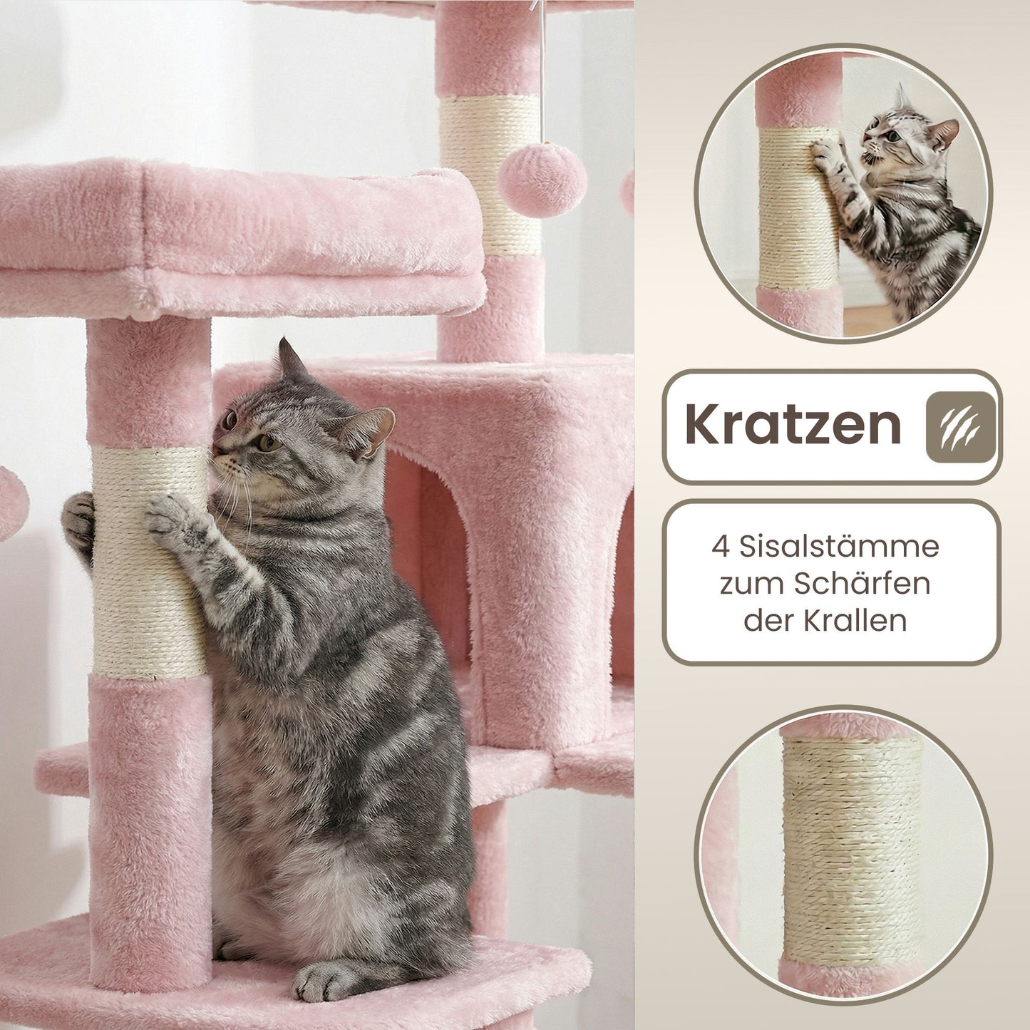 Slanke Krabpaal Met Ligmulde En Speelballen - Voor Kleine Ruimtes - Tot 4 Katten