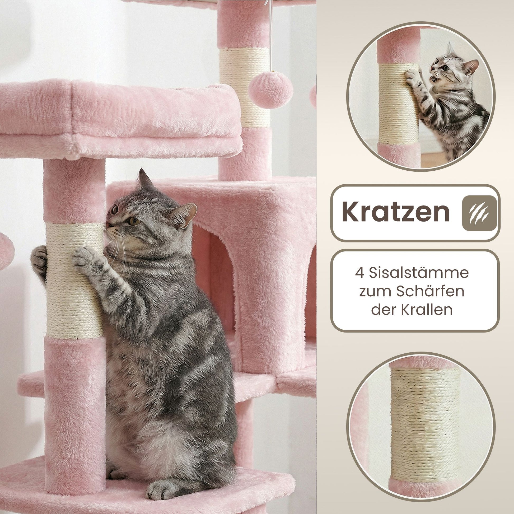 Slanke Krabpaal Met Ligmulde En Speelballen - Voor Kleine Ruimtes - Tot 4 Katten