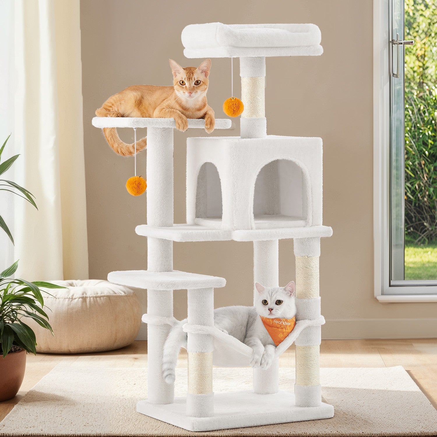 Slanke Krabpaal Met Ligmulde En Speelballen - Voor Kleine Ruimtes - Tot 4 Katten