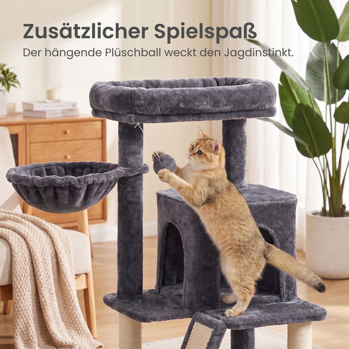 Krabpaal Met Groot Uitkijkplatform En Hangmand - Krabbrett Als Ramp - Voor Grote Katten