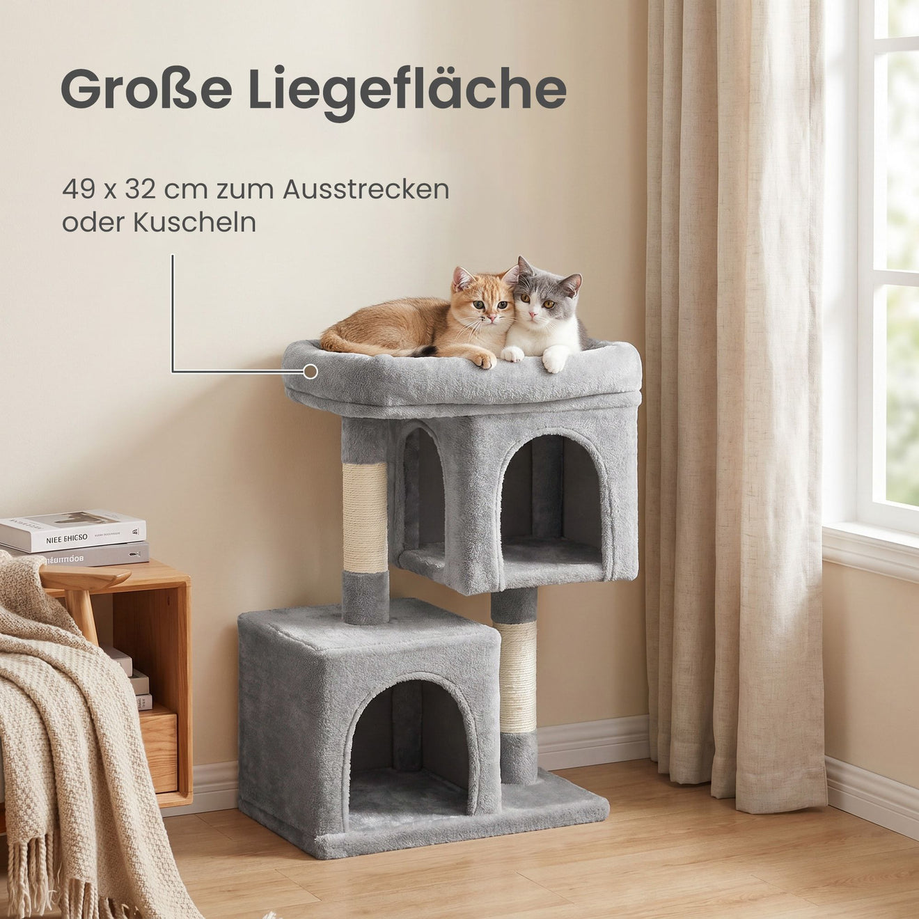 Compacte Krabpaal M Met Plattform En 2 Holen - Lage Hoogte - Voor Kittens En Senioren
