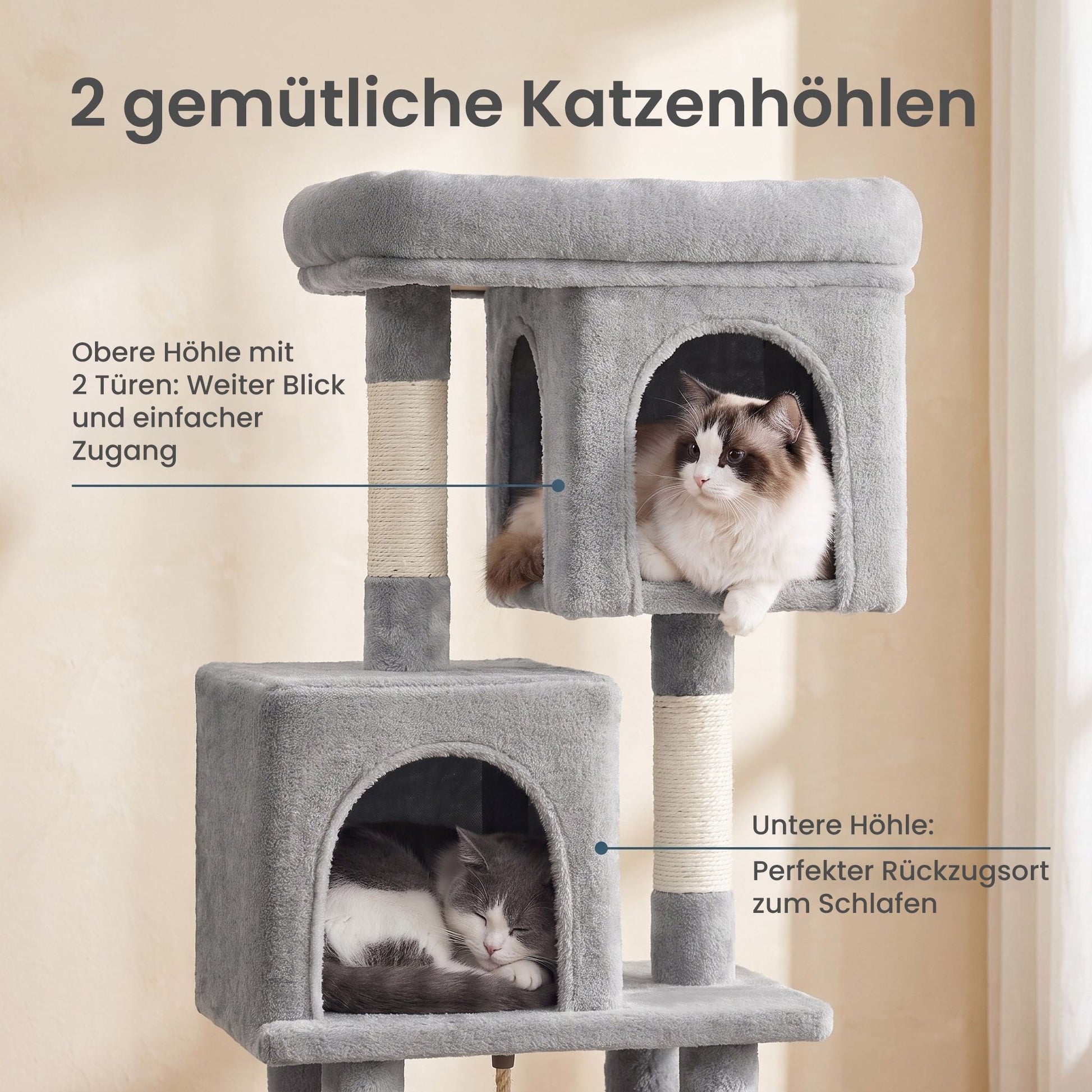 Compacte Krabpaal M Met Plattform En 2 Holen - Lage Hoogte - Voor Kittens En Senioren