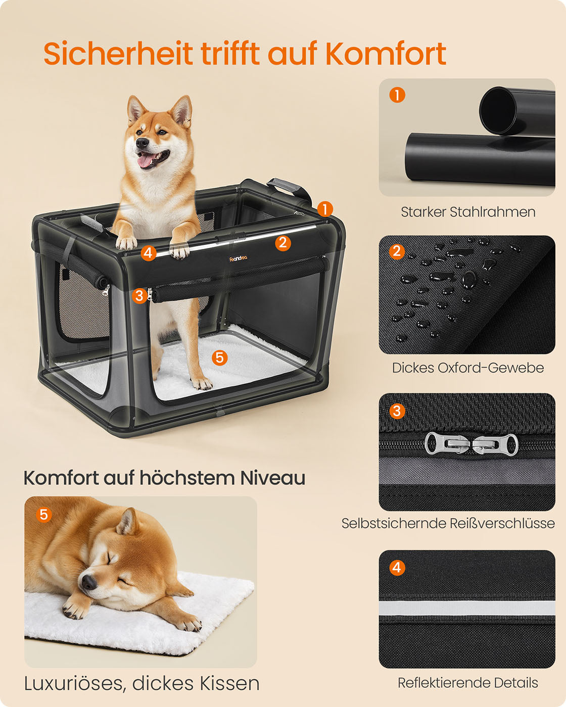 Opvouwbare Transportbox Voor Kleine Honden - Zelfvergrendelende Ritsen - Reflecterende Details