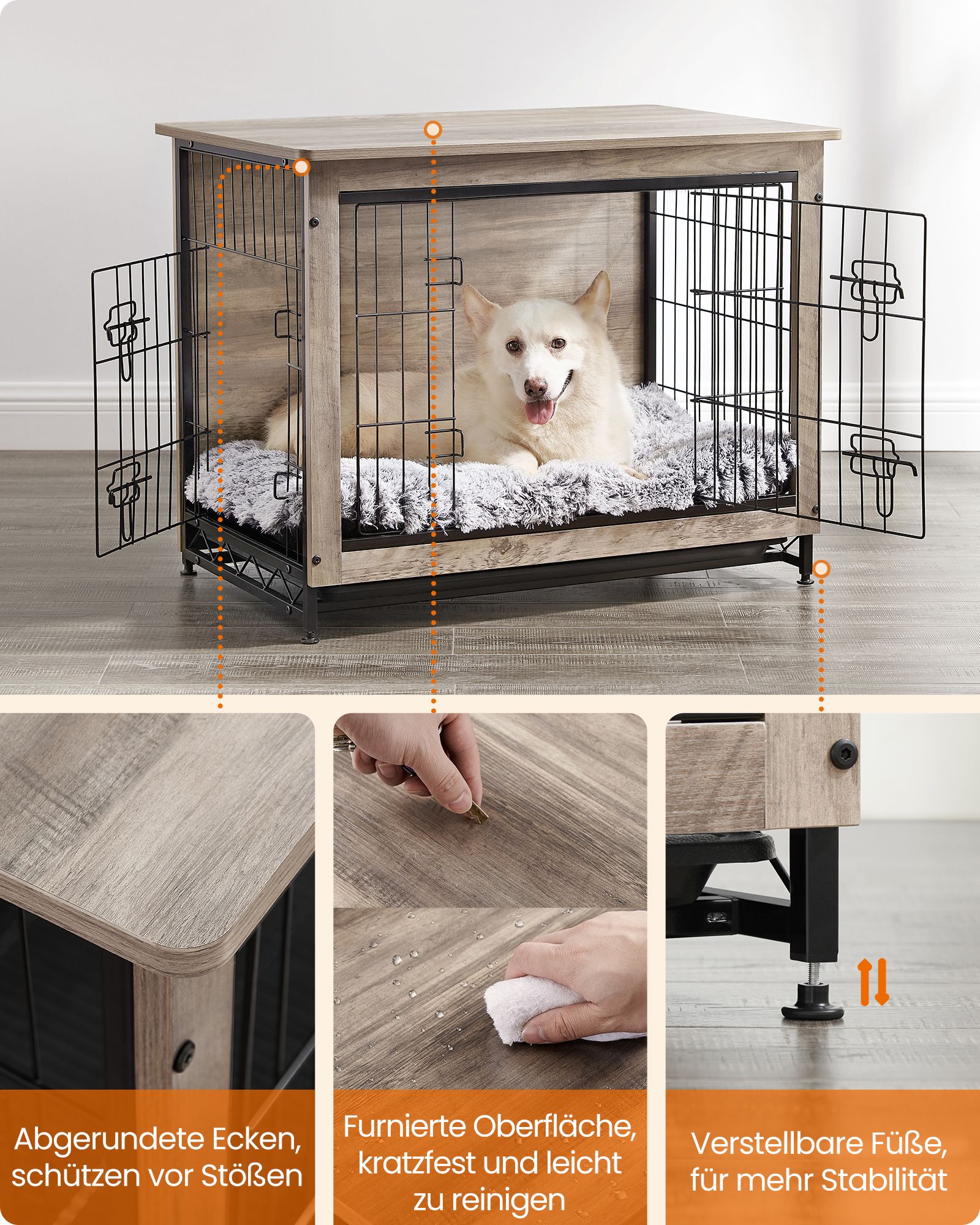 Houten Hondenbench M Met Uitneembaar Tablett - Robuust Staal En Hout - Meubellook