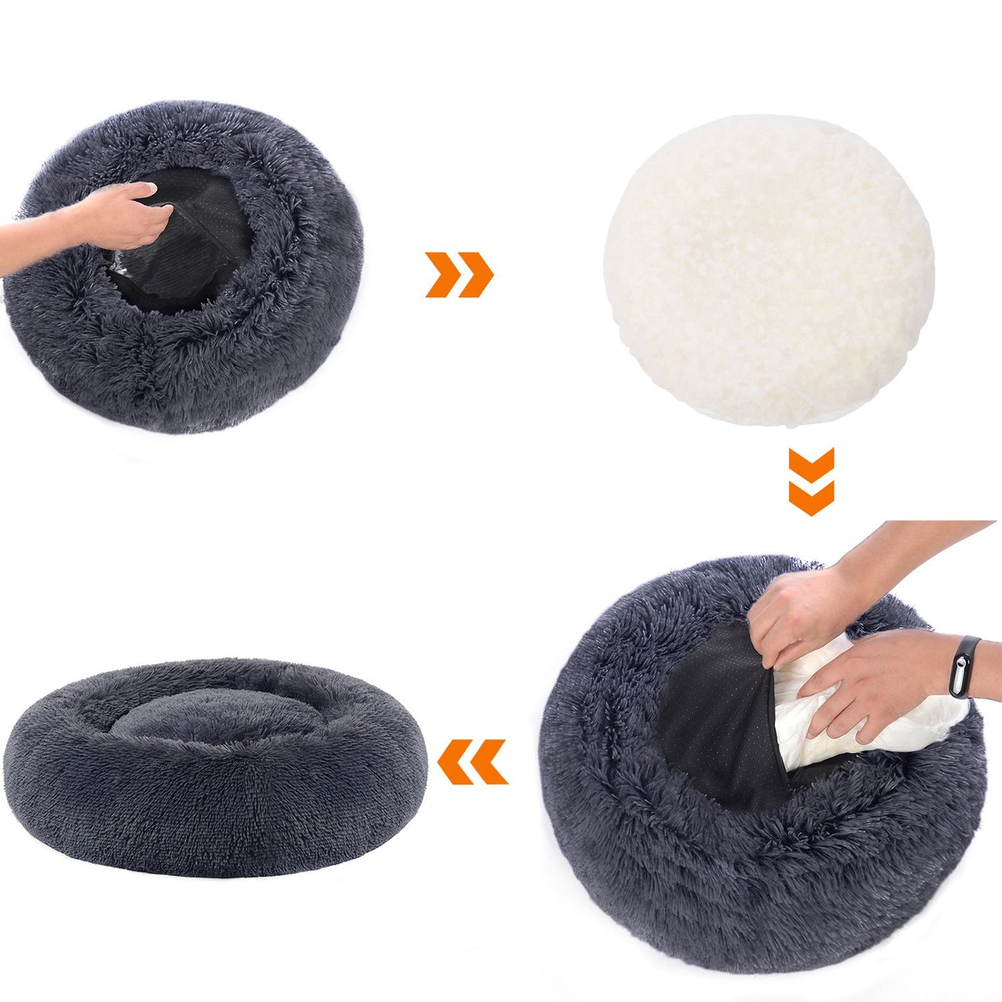 Donut Hondenbed 70 cm Met Uitneembaar Kussen - Kauwbestendig Pluche - In 6 Kleuren