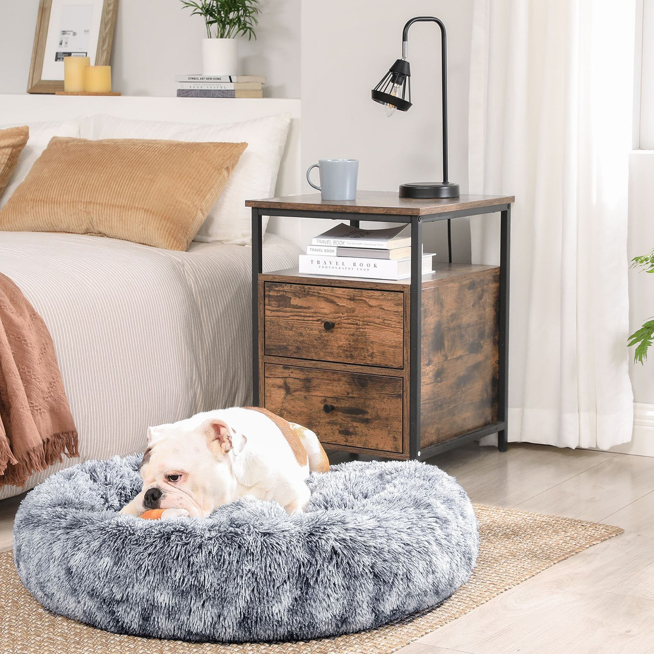 Fluffy Donut Hondenbed 80 cm - Langharig Pluche - Afneembare Wasbare Hoes