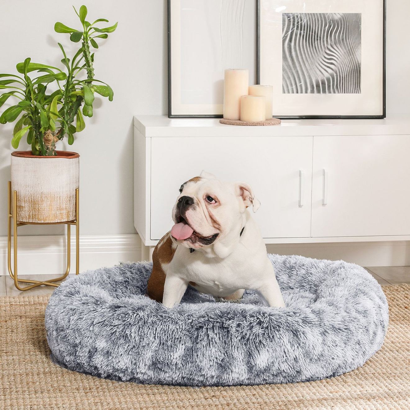 Fluffy Donut Hondenbed 80 cm - Langharig Pluche - Afneembare Wasbare Hoes