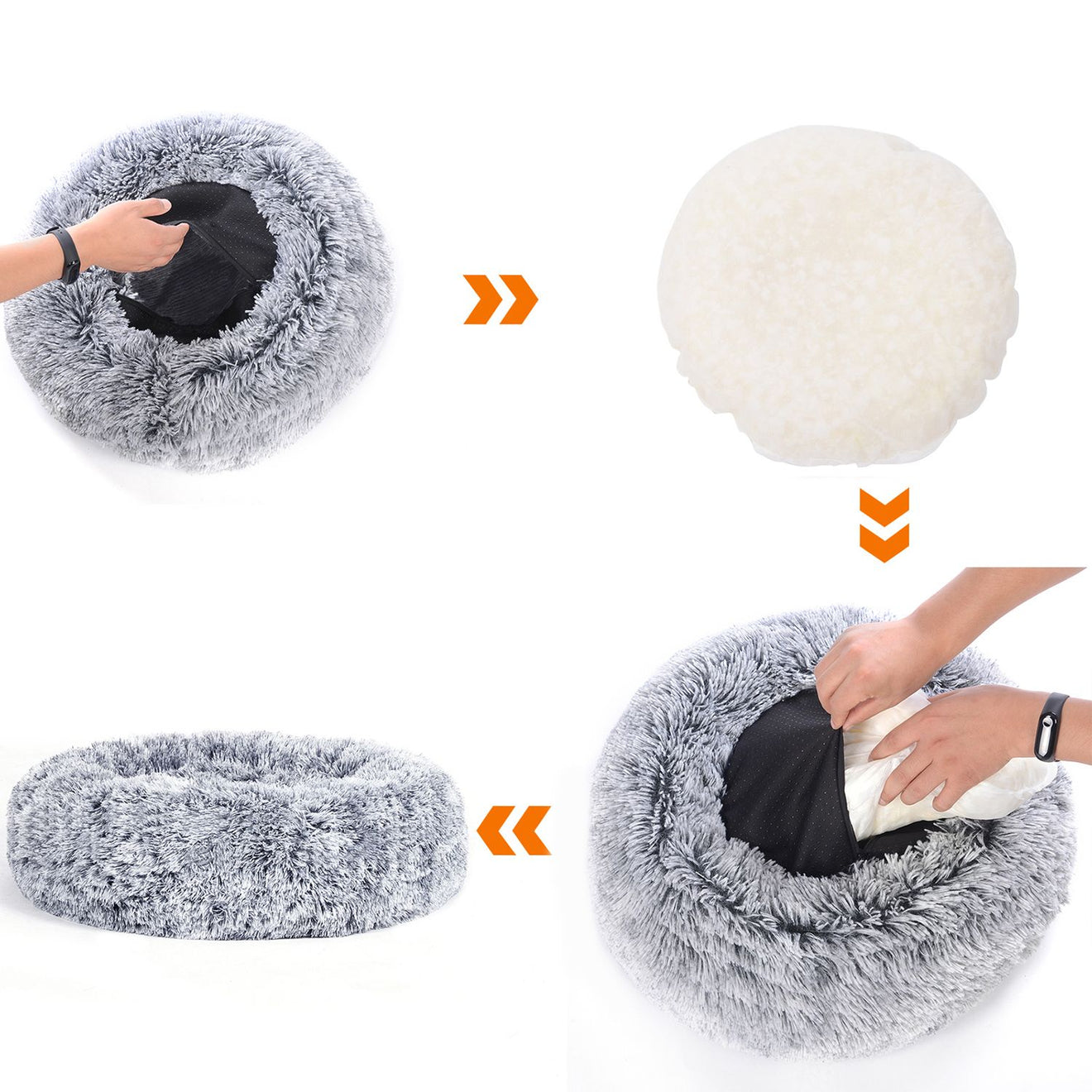 Fluffy Donut Hondenbed 80 cm - Langharig Pluche - Afneembare Wasbare Hoes