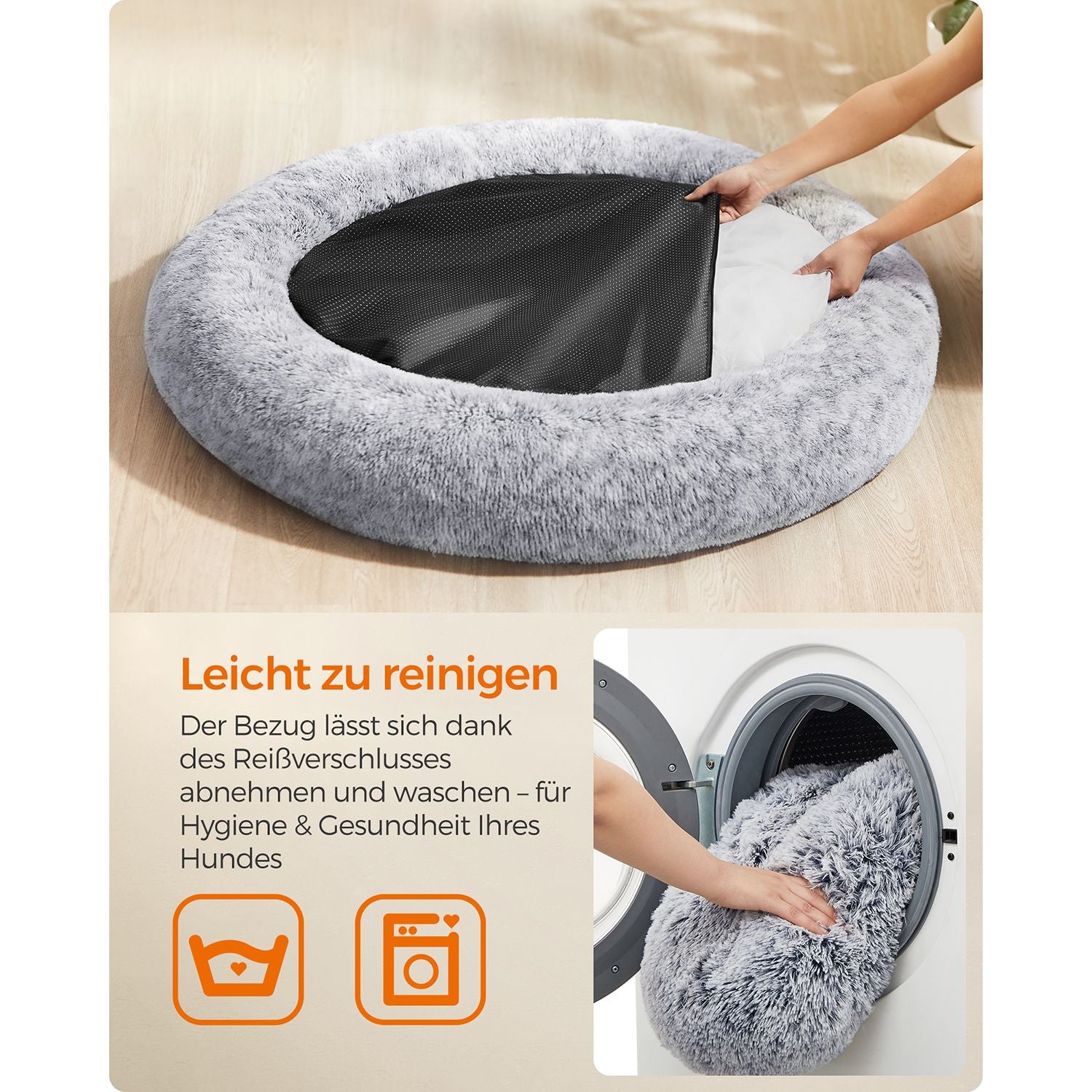 Groot Rond Hondenbed 120 cm - Uitneembaar Middenkussen - Stevig Pluche