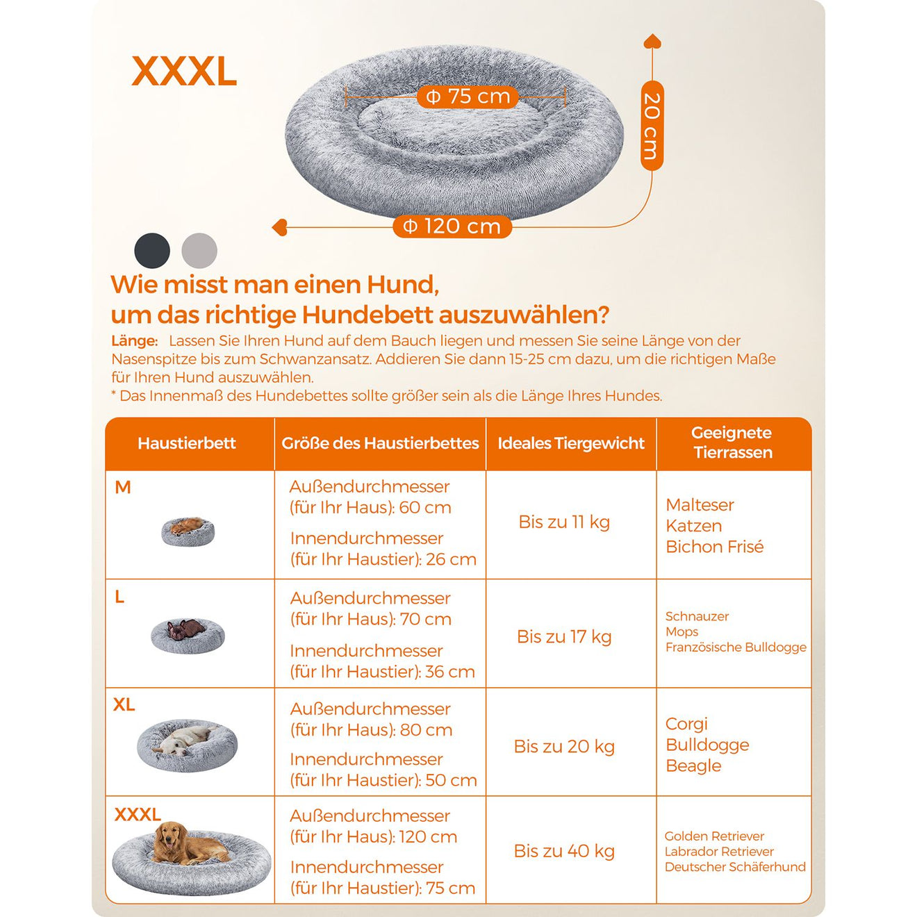 Groot Rond Hondenbed 120 cm - Uitneembaar Middenkussen - Stevig Pluche