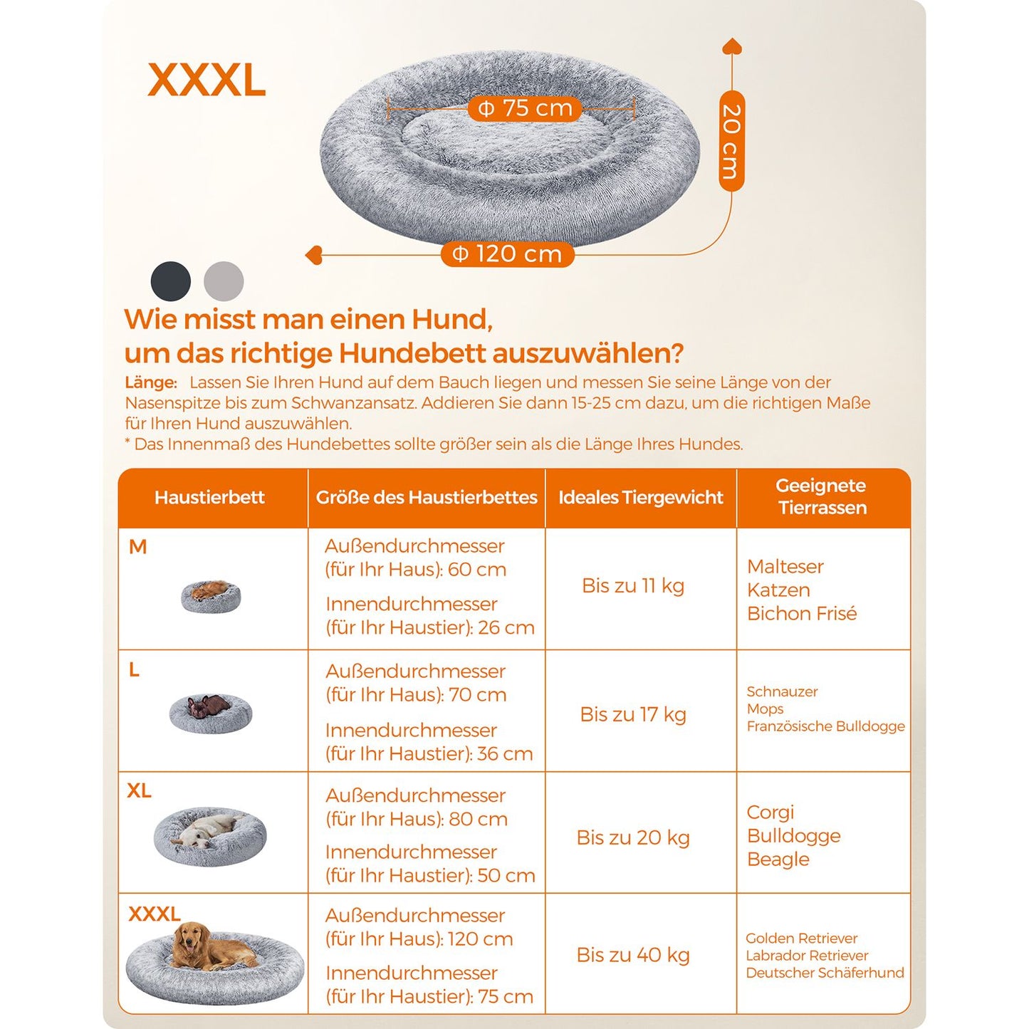 Groot Rond Hondenbed 120 cm - Uitneembaar Middenkussen - Stevig Pluche