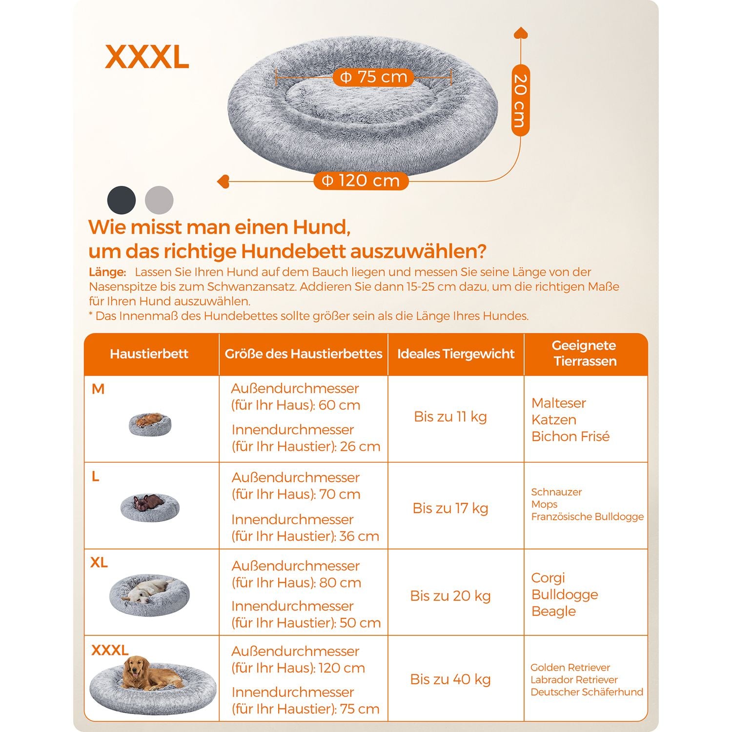 Groot Rond Hondenbed 120 cm - Uitneembaar Middenkussen - Stevig Pluche
