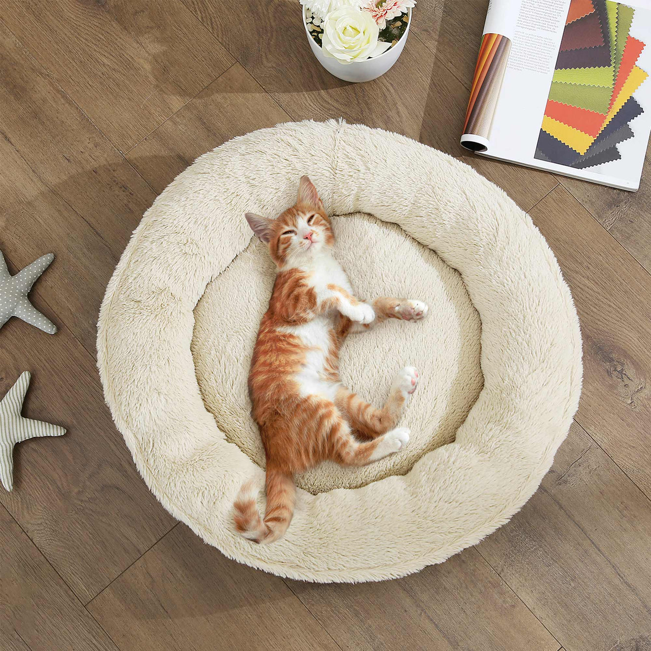Donut Hondenbed 55 cm Met Memory Schuimvlokken - Extra Zachte Vulling - Antislip